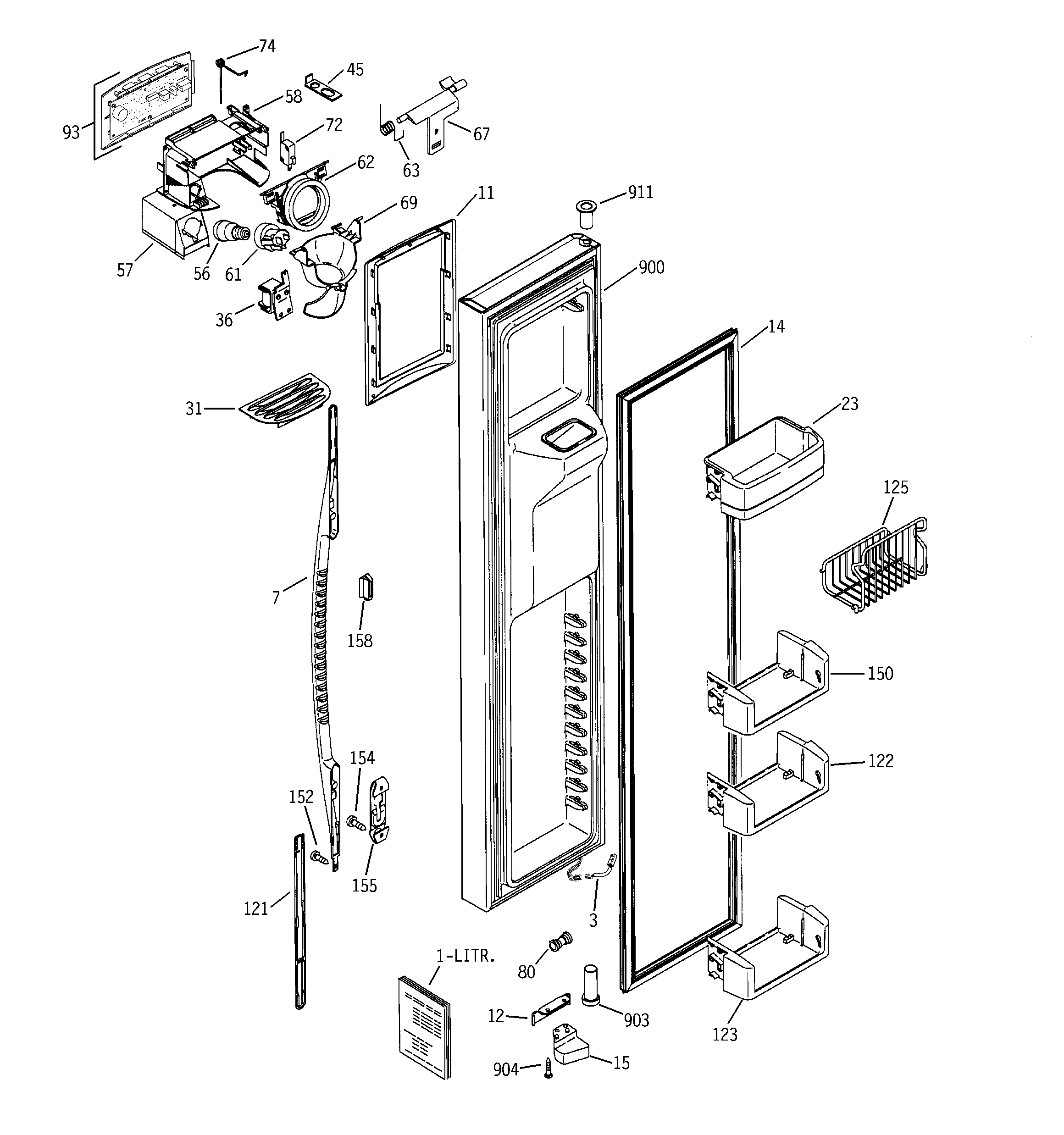 GE PSG27NHSBCBB freezer door diagram