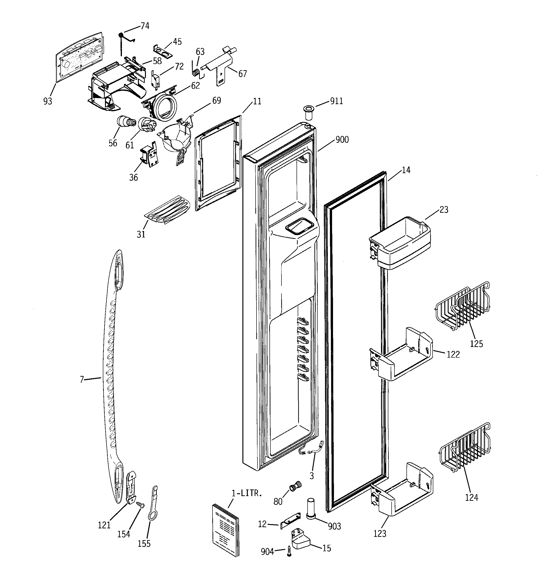 GE PSK25NGSBCWW freezer door diagram