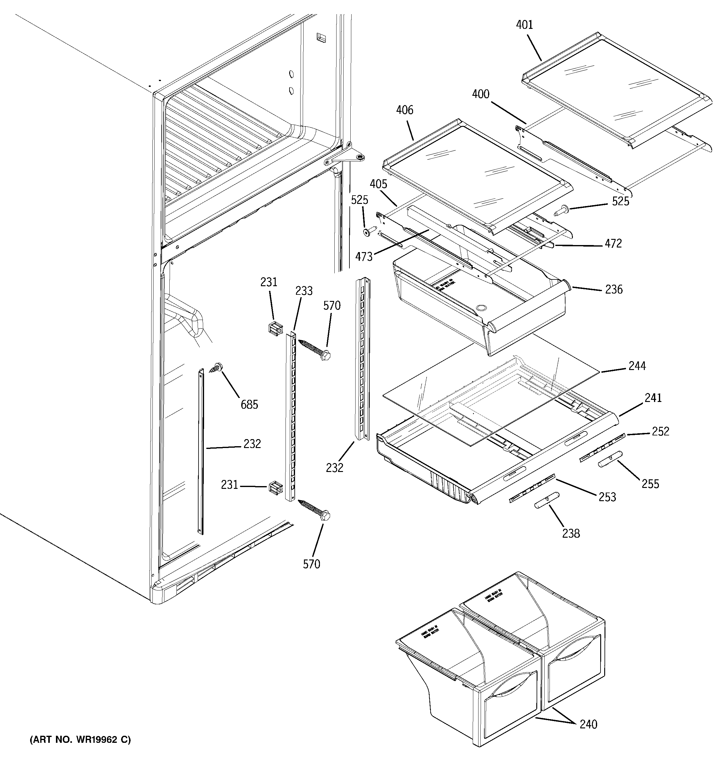 GE GTS18WCPNRCC fresh food shelves diagram