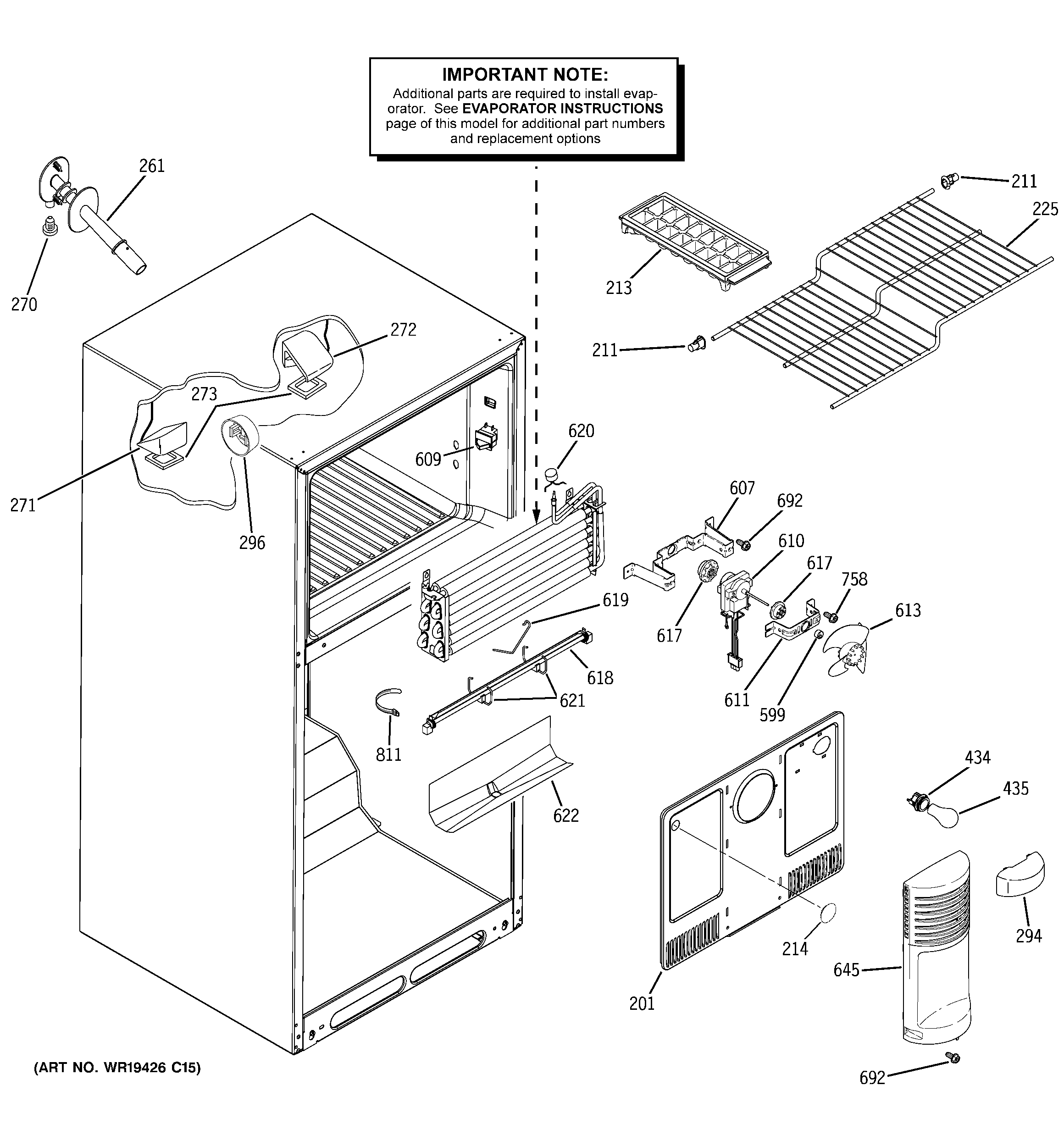 GE GTS18KBPNRWW freezer section diagram