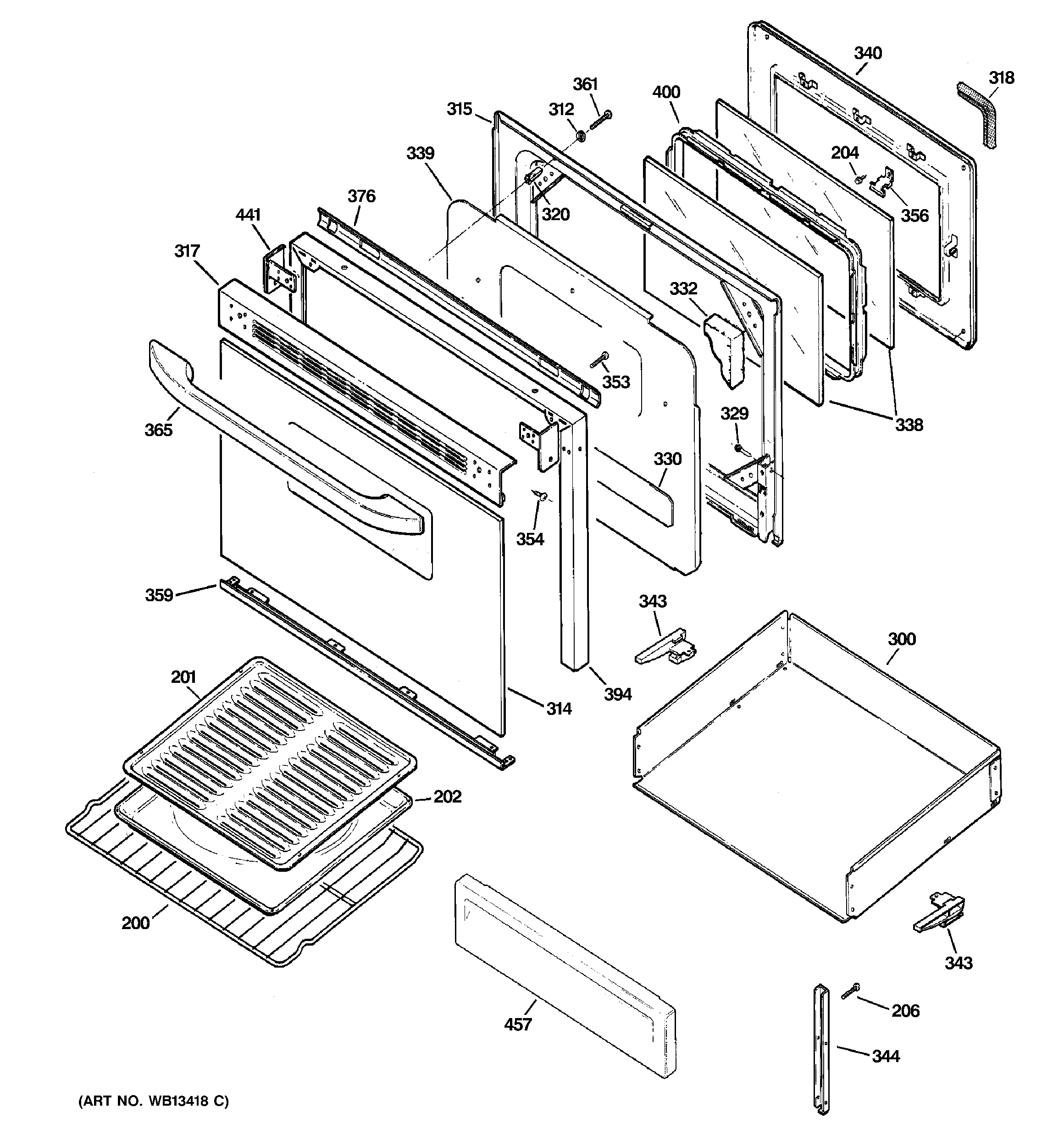 GE JBP15WJ1WW door & drawer parts diagram