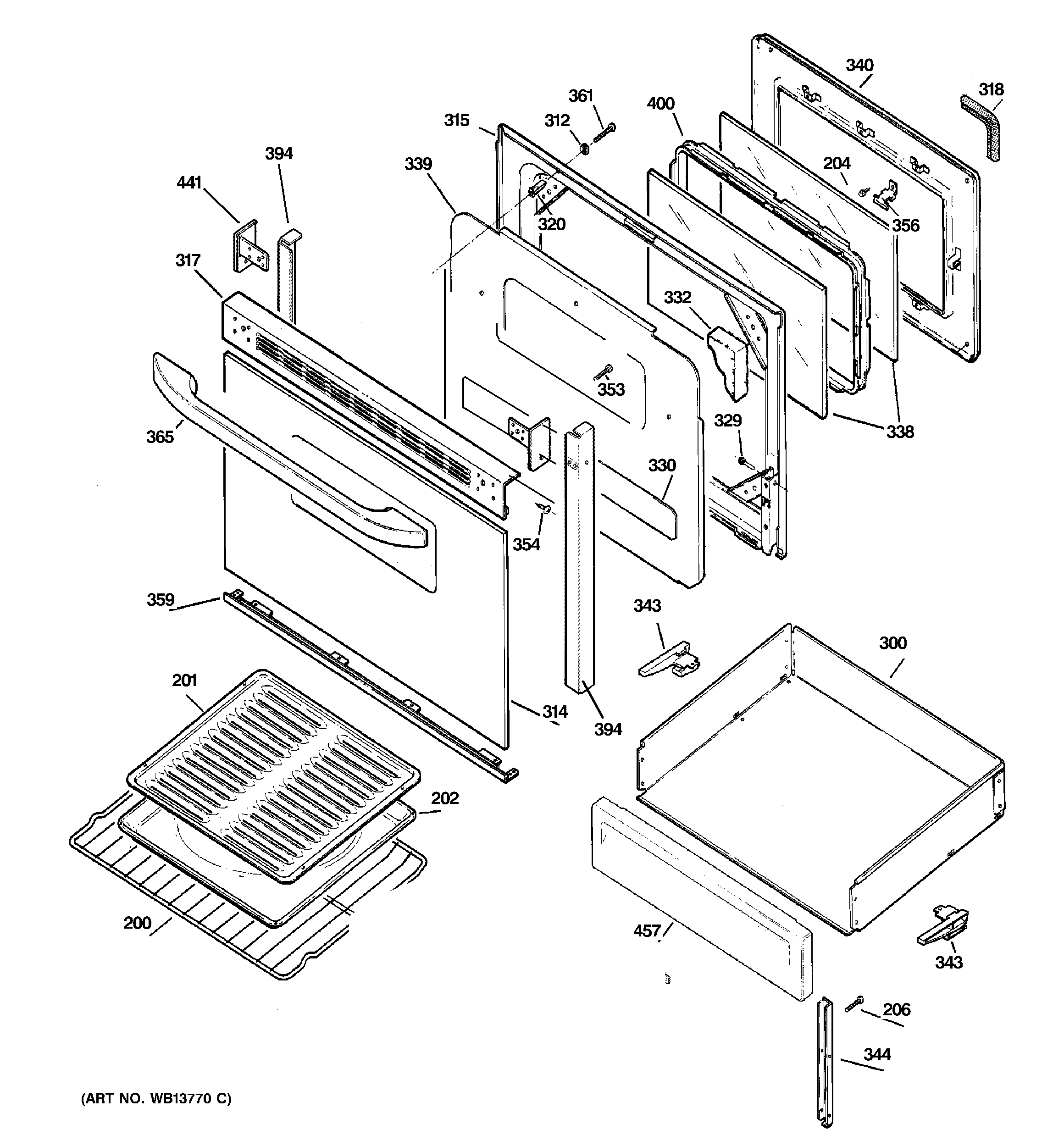 GE JBP15CJ2CC door & drawer parts diagram