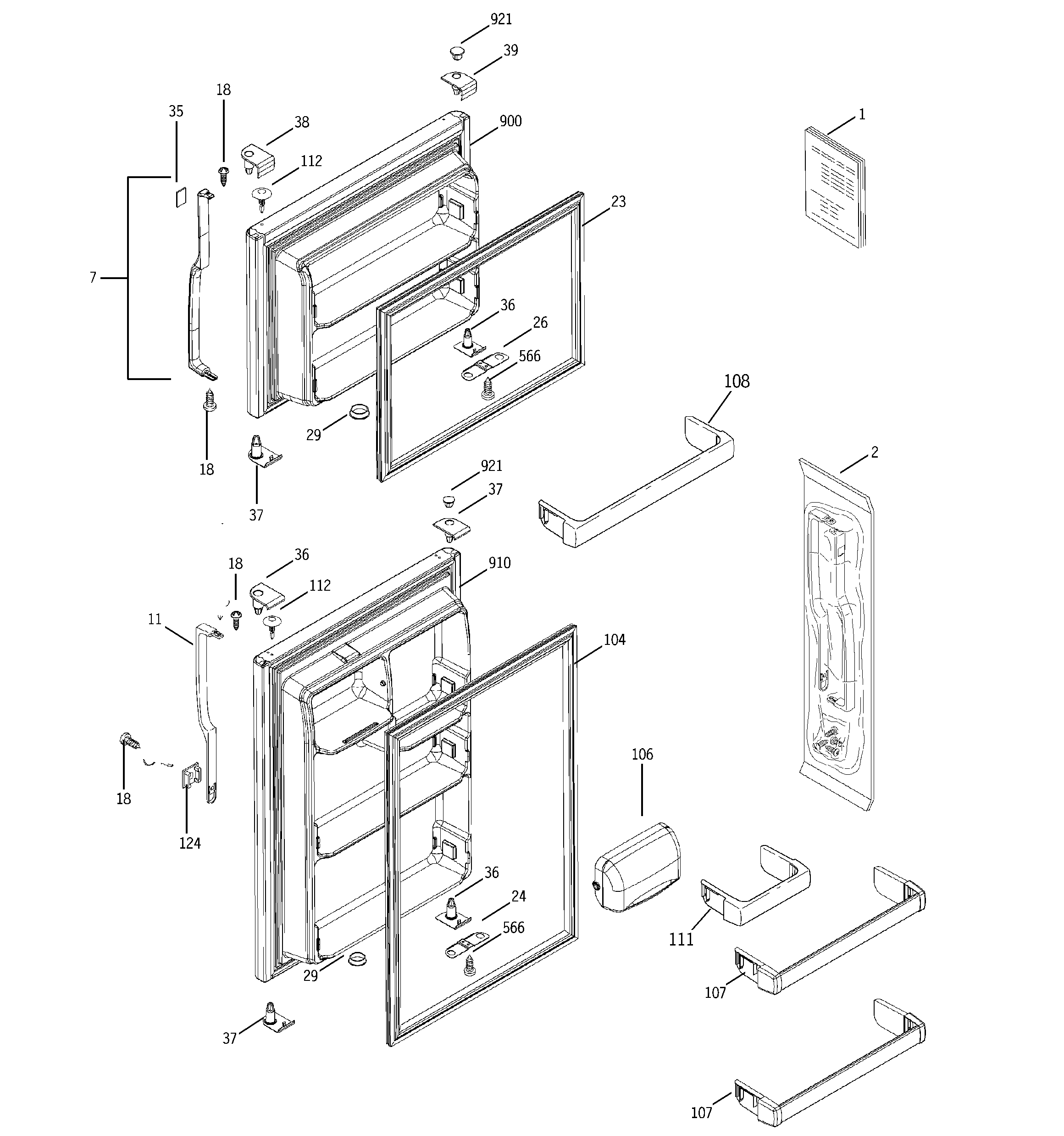 GE STS18ZBPRRWW doors diagram