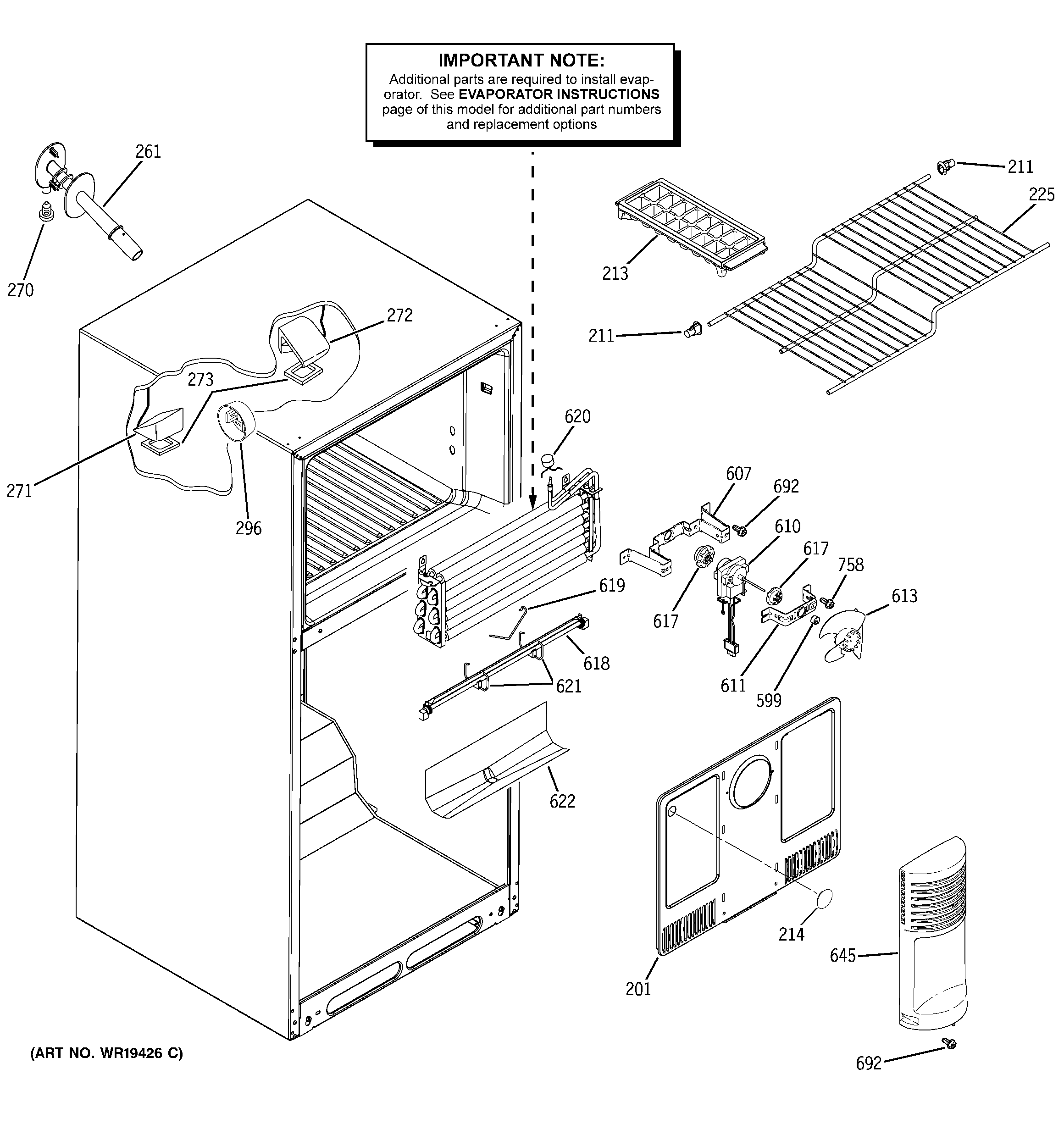 GE STS18ZBPRRWW freezer section diagram