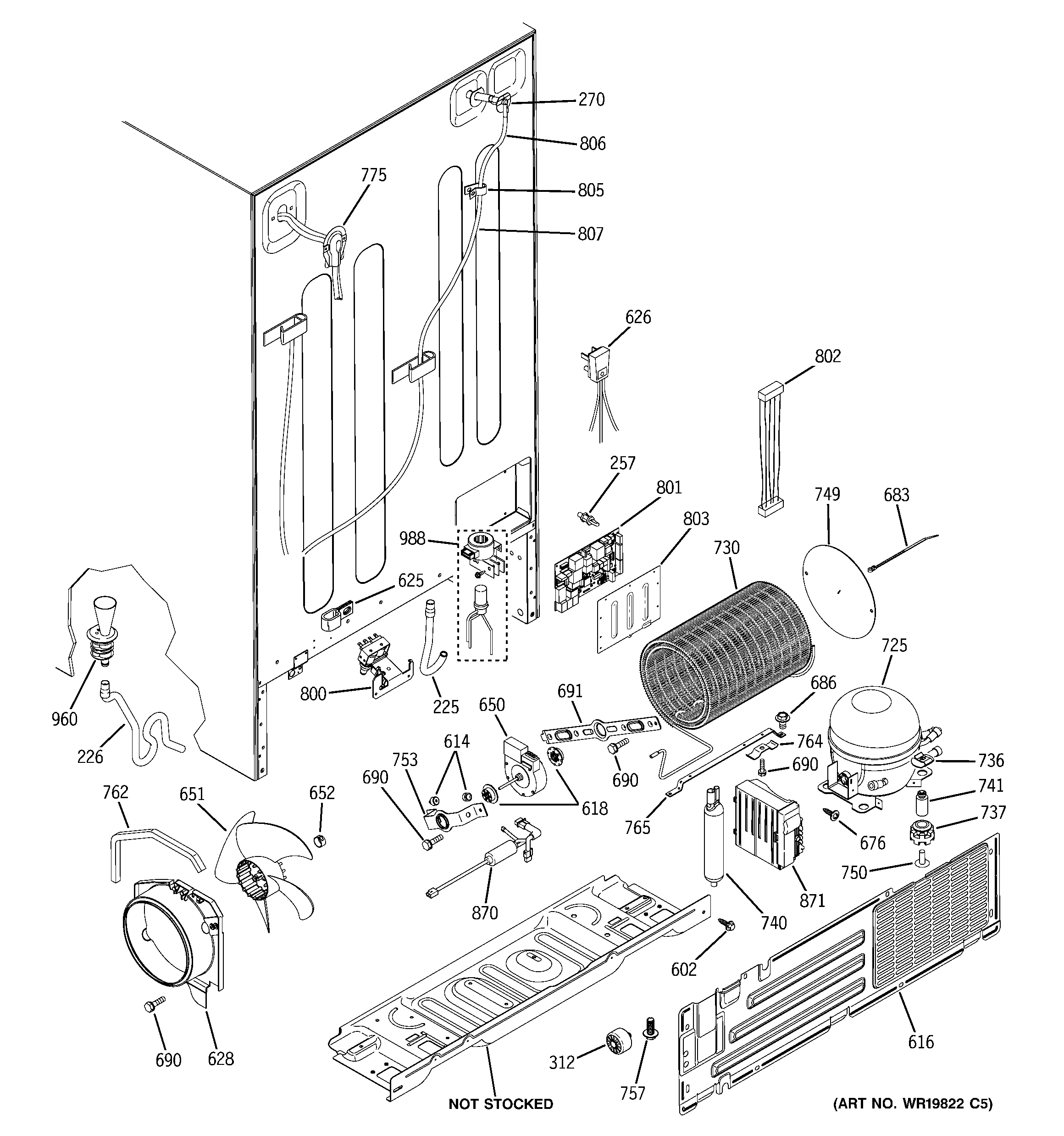GE PSW23PSSCSS sealed system & mother board diagram