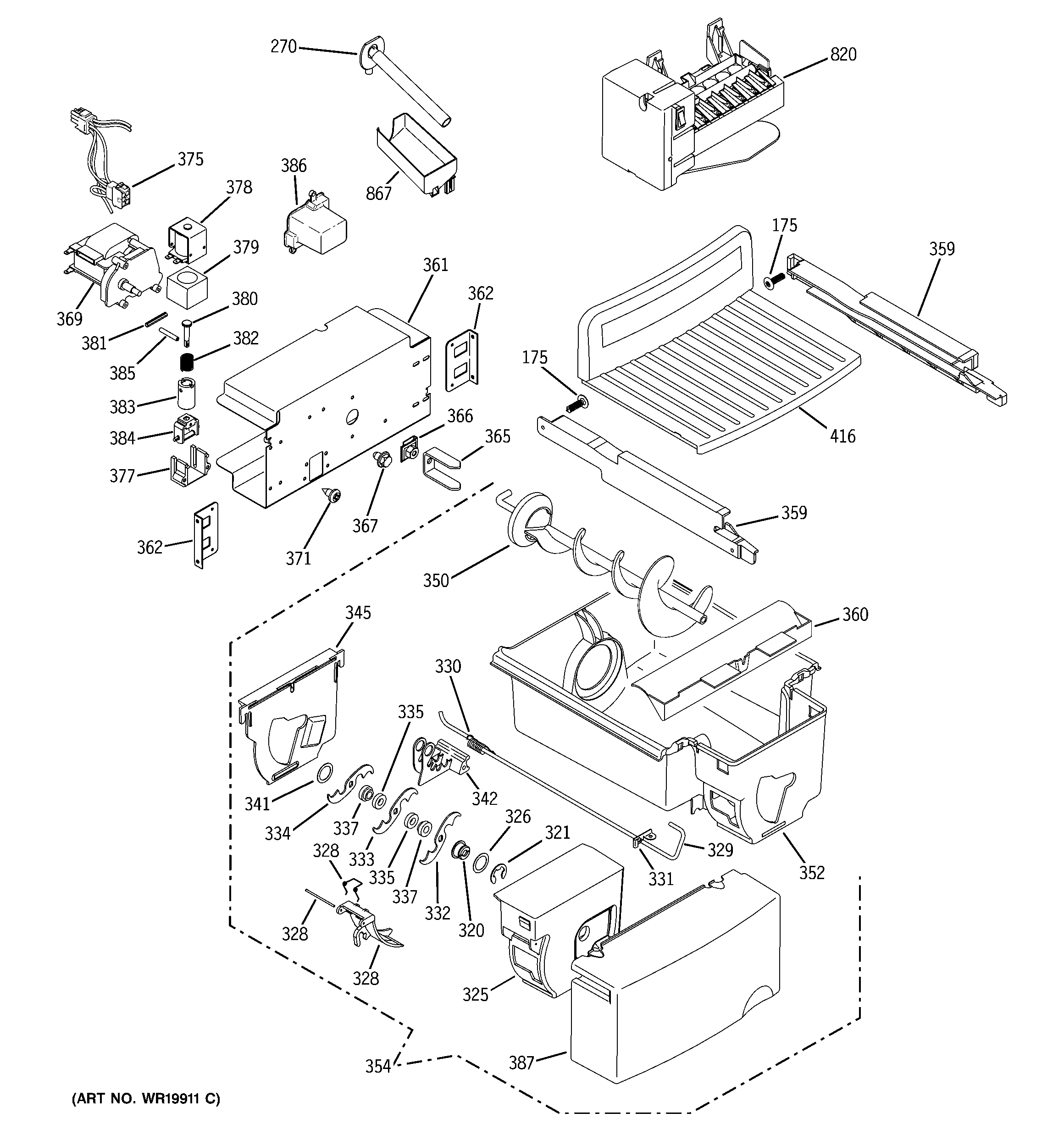 Hotpoint HSK29MGSACCC ice maker & dispenser diagram