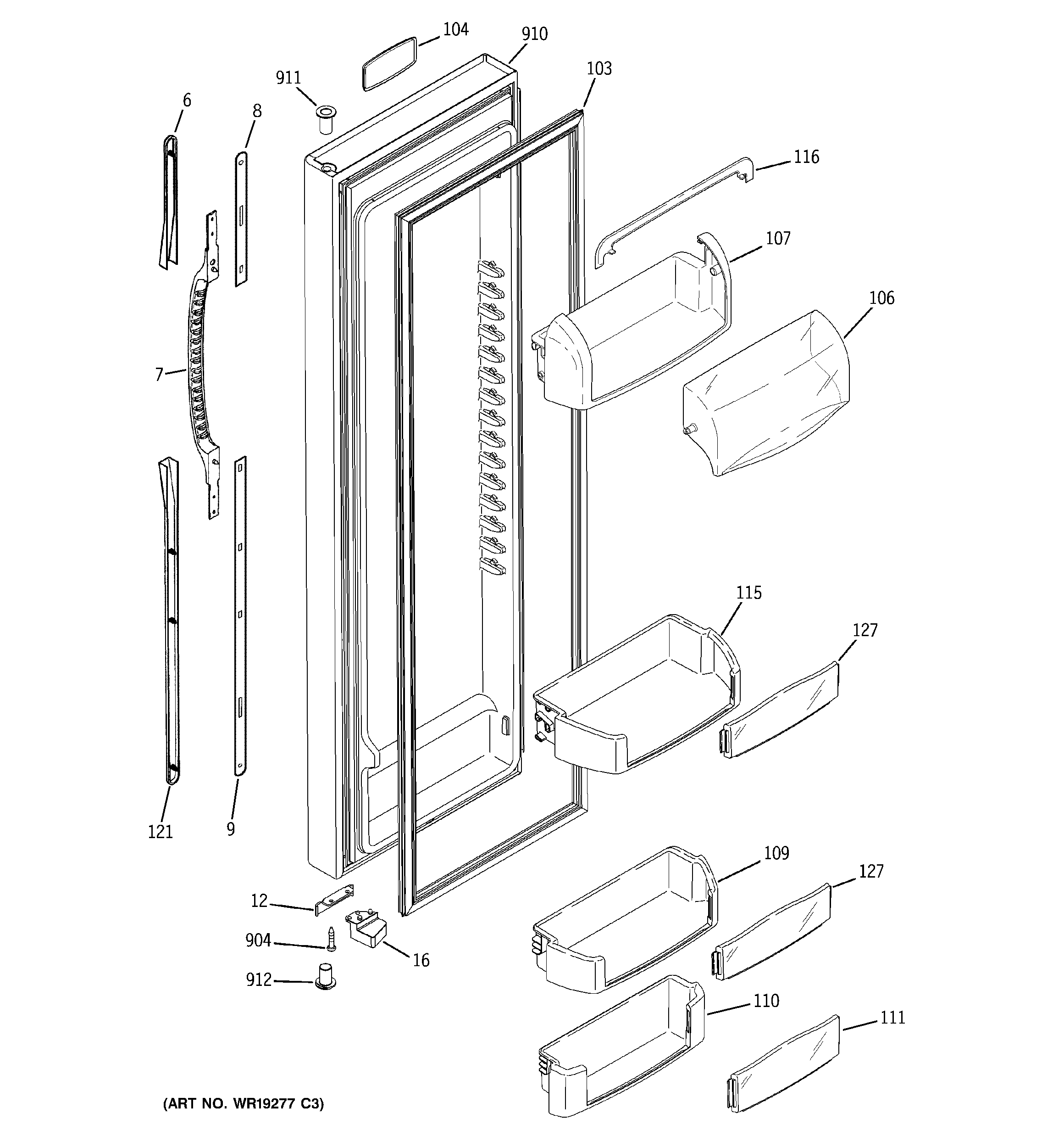 GE GCR23UDPDWW fresh food door diagram