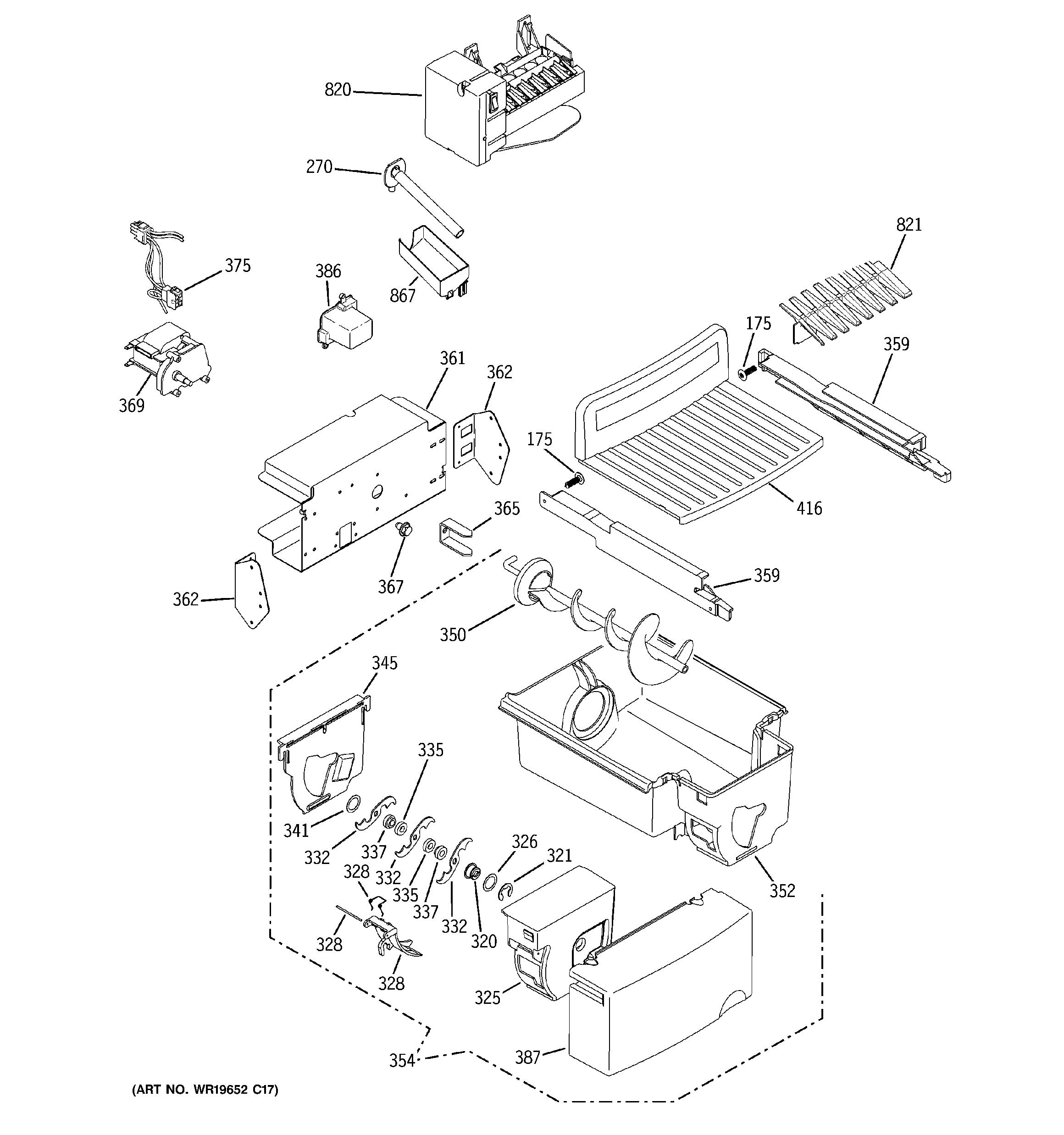 GE GCR23UDPDWW ice maker & dispenser diagram
