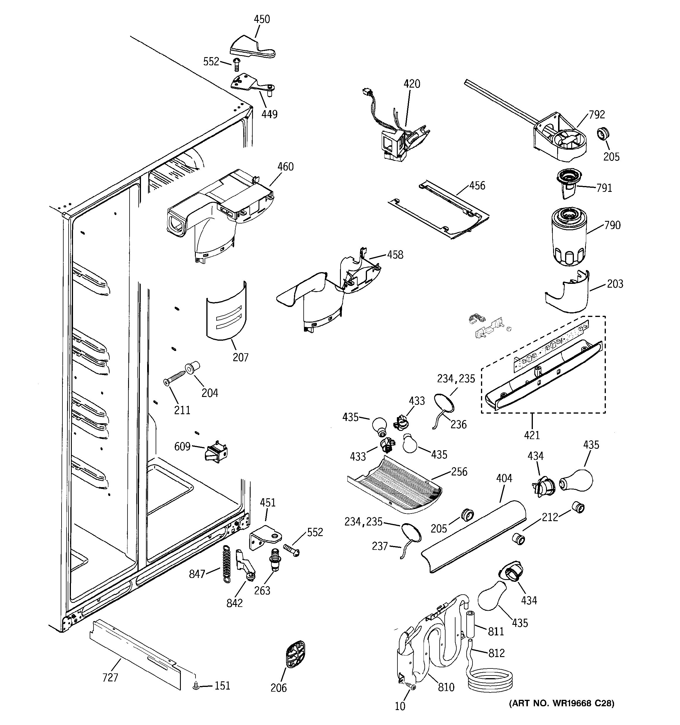 GE GCR23UDPDWW fresh food section diagram