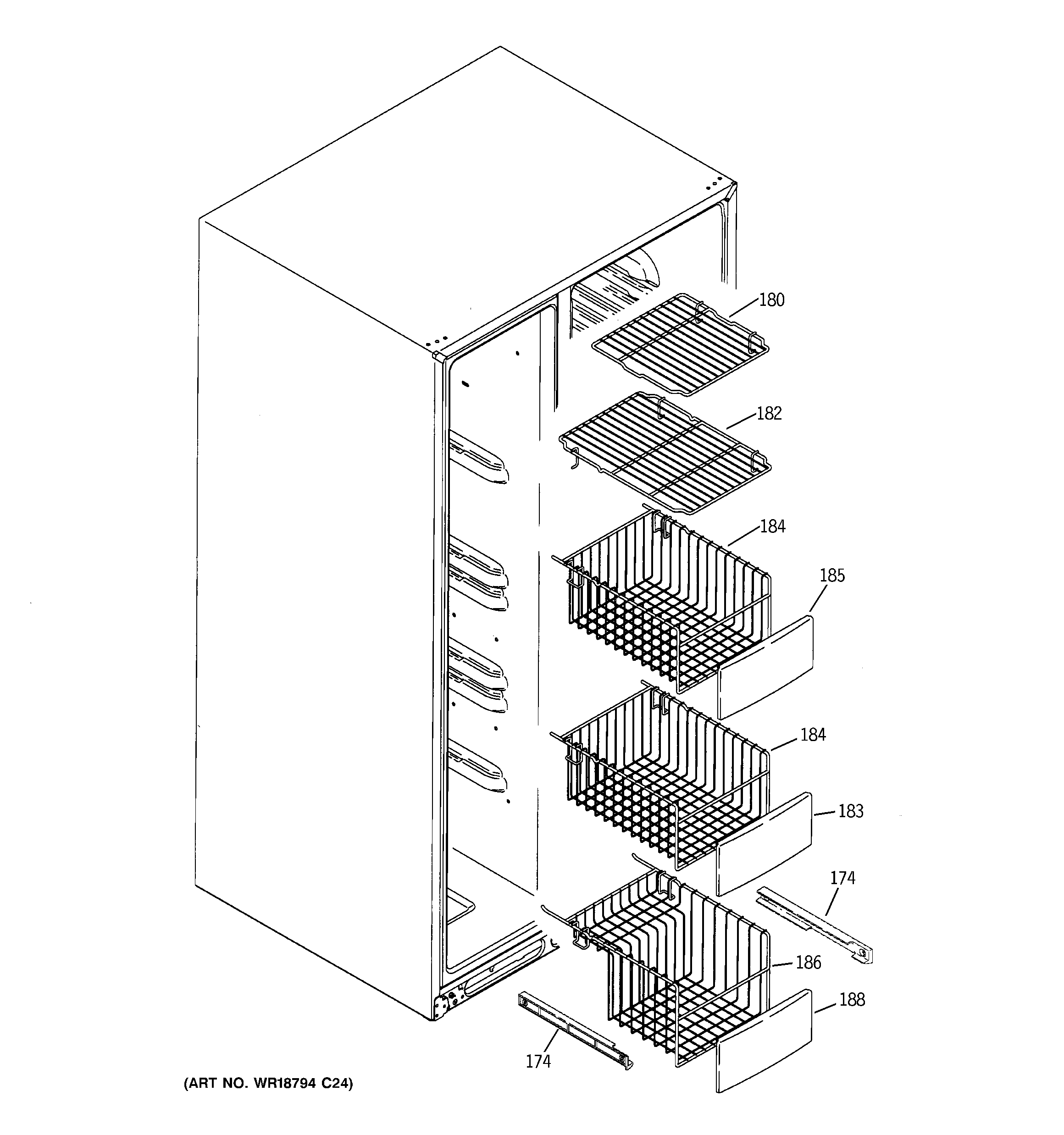 GE GIG21IESBFWW freezer shelves diagram