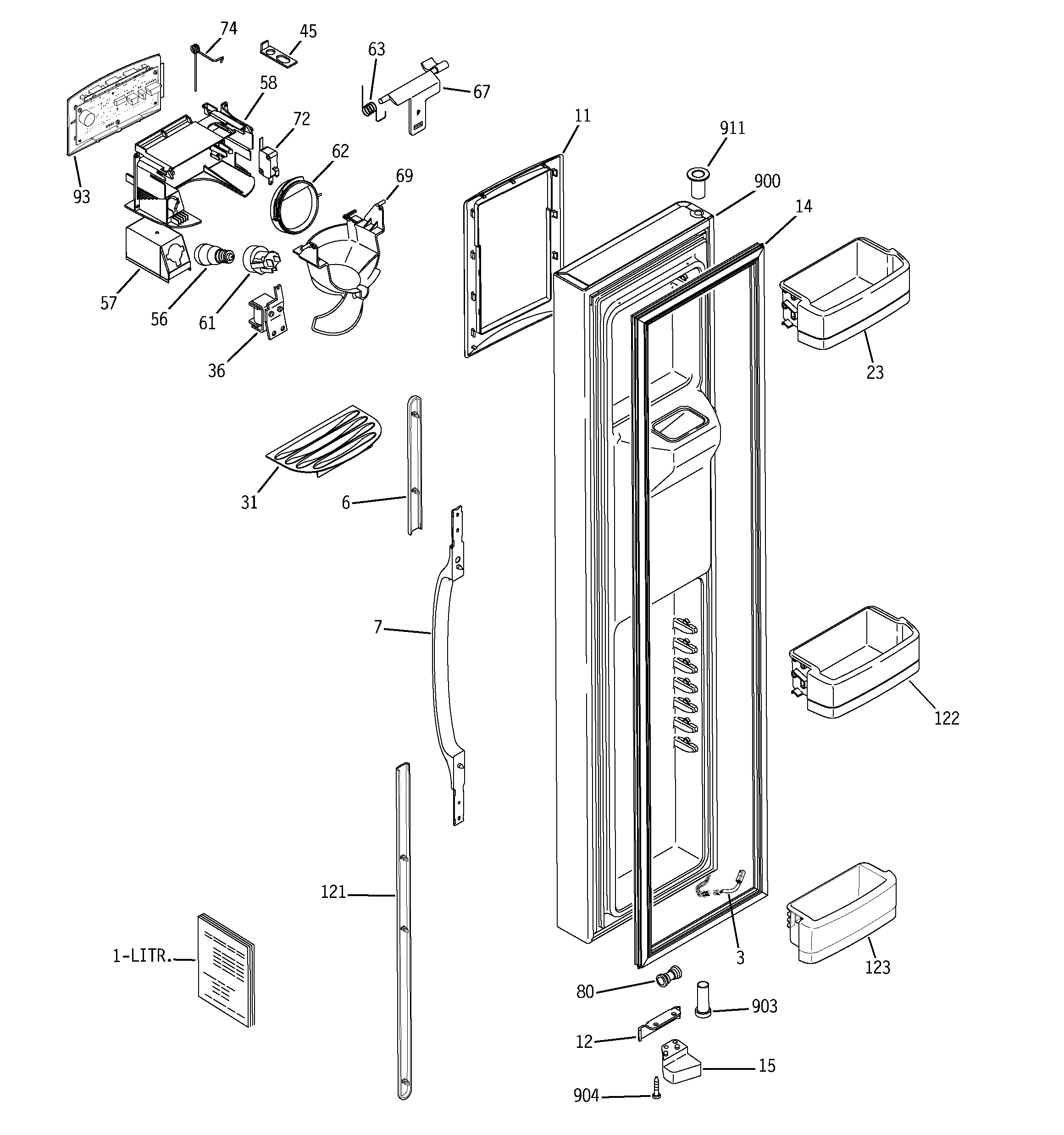 GE GSC22KGRDWW freezer door diagram