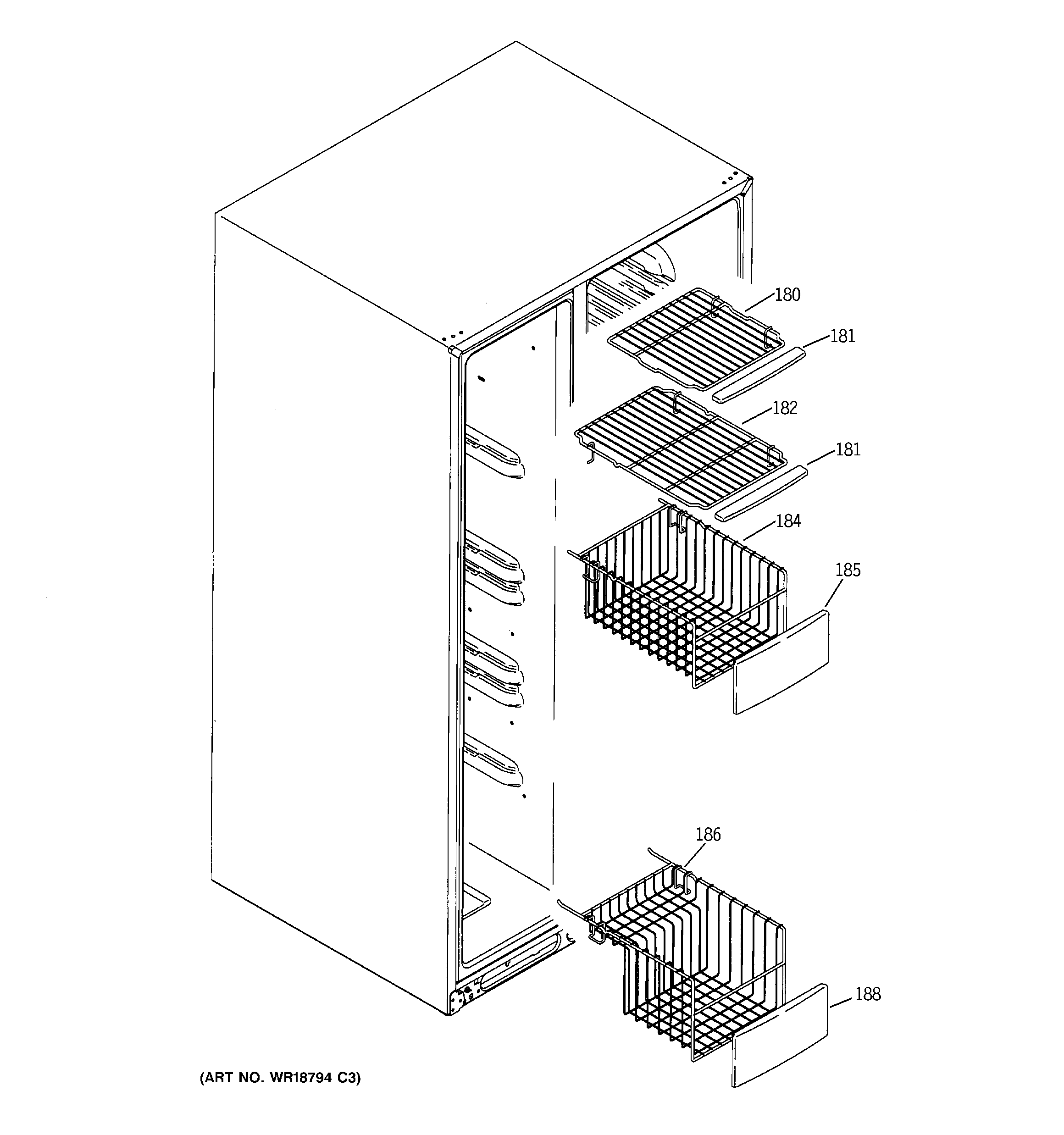 GE PSI23MGRDWV freezer shelves diagram