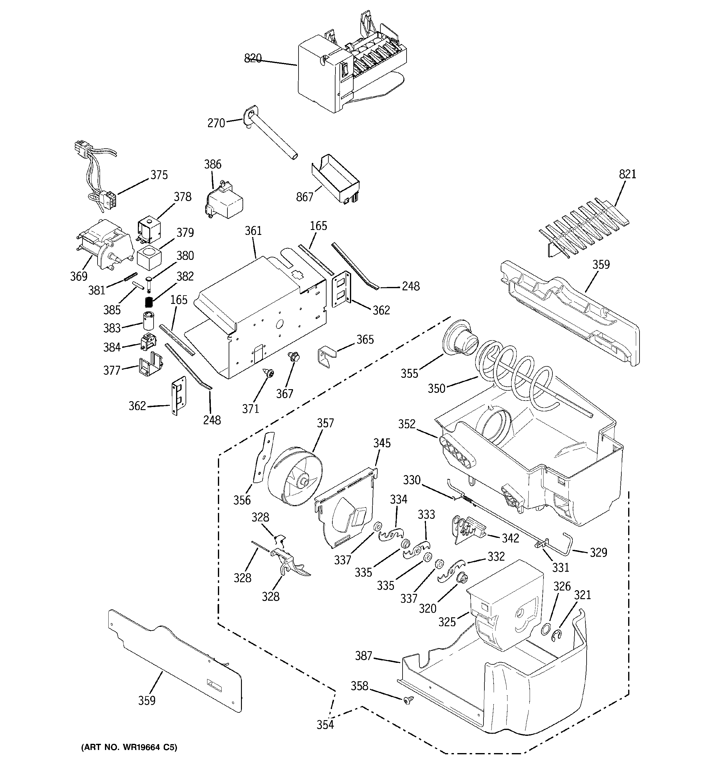 GE PSI23MGRDWV ice maker & dispenser diagram