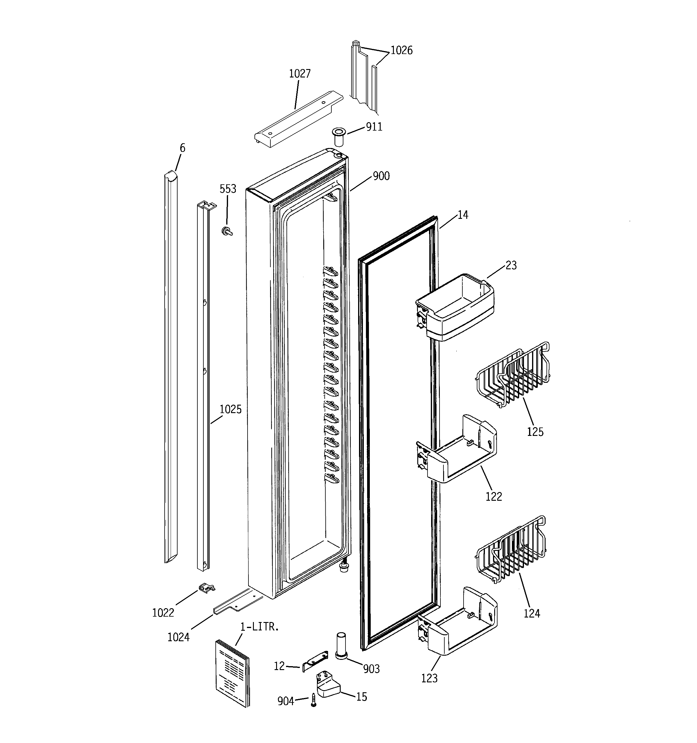 GE PSI23NCRDWV freezer door diagram