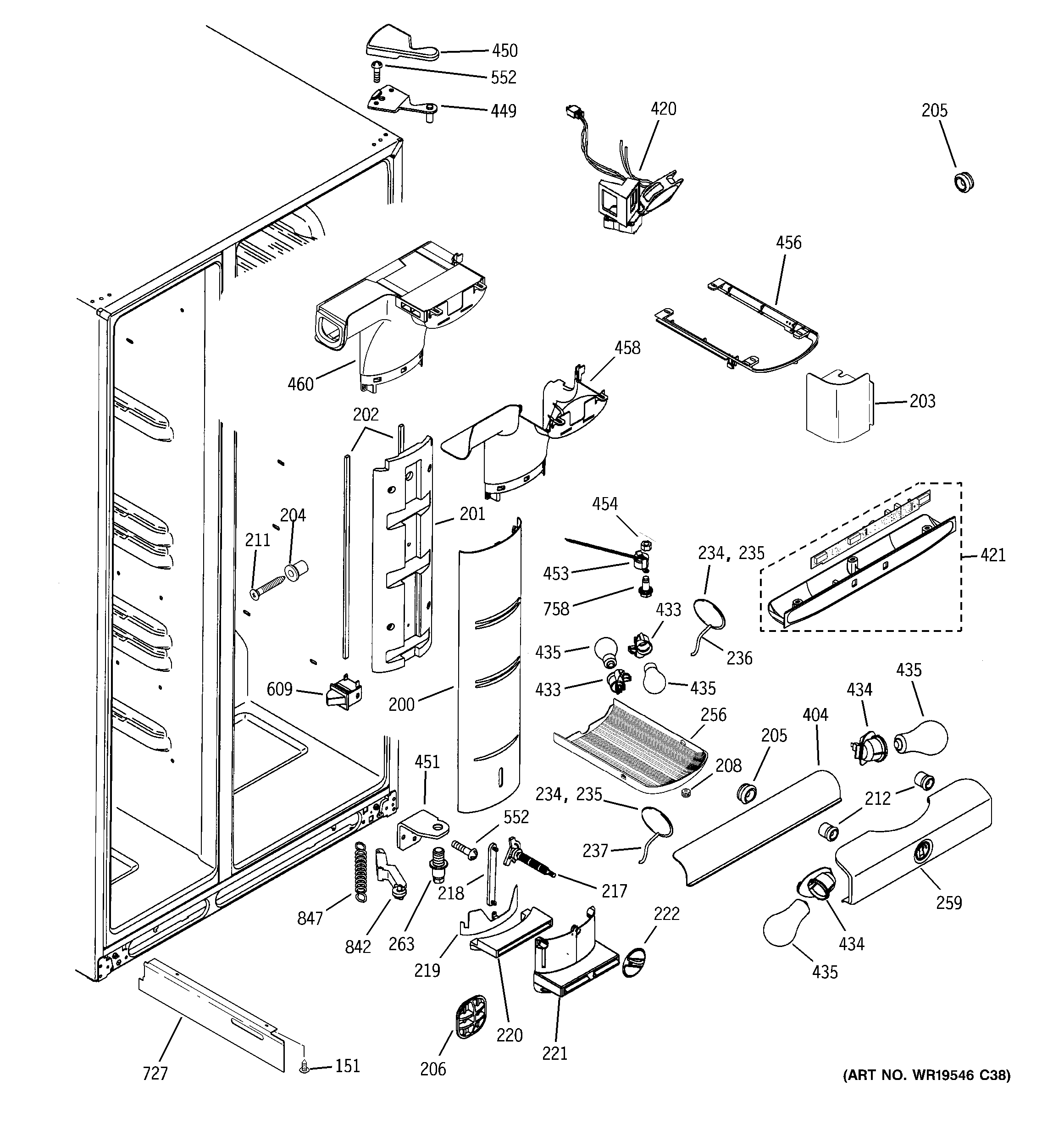 GE PSI23NCRDWV fresh food section diagram