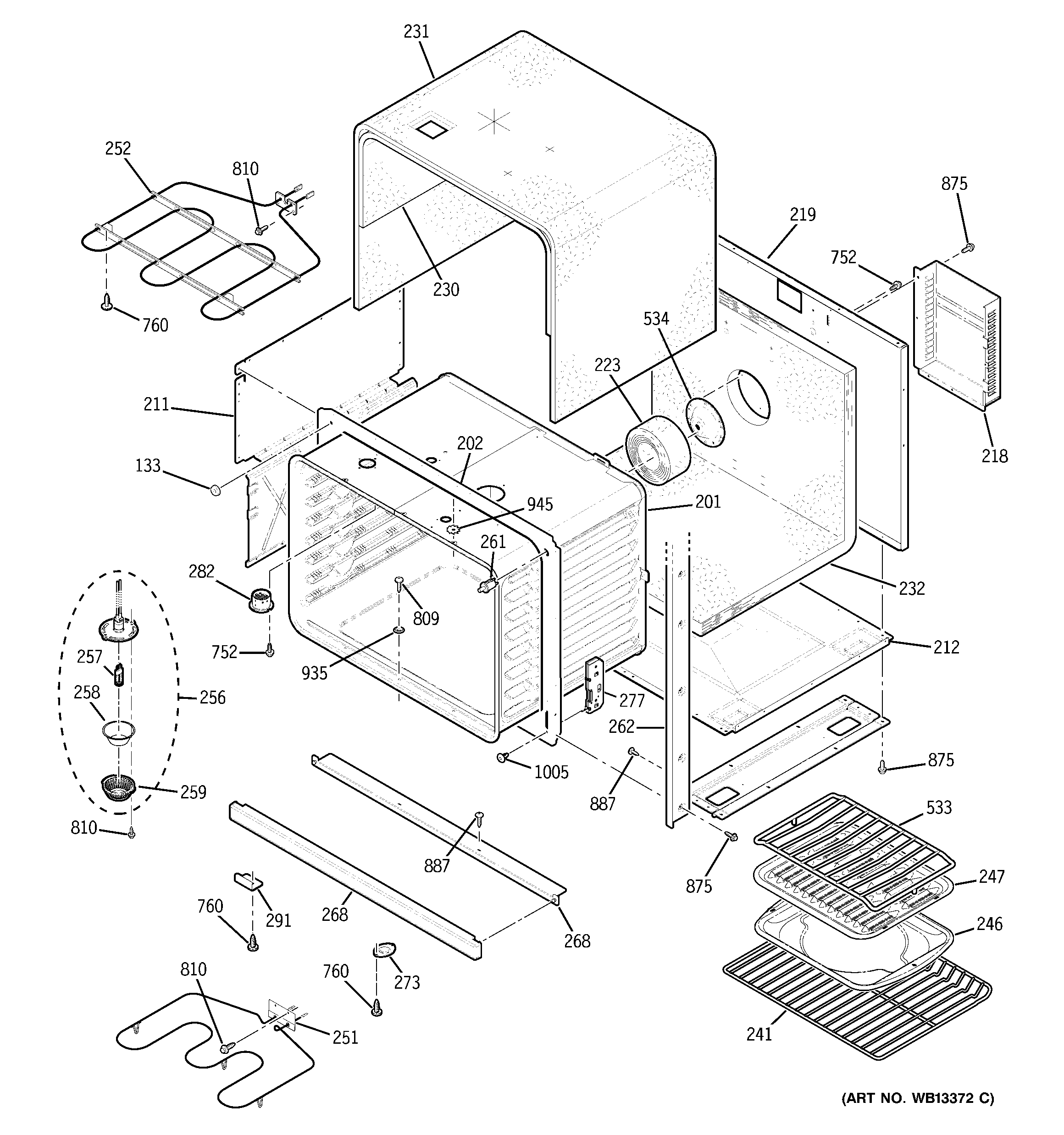 GE JT980SK1SS lower oven body diagram