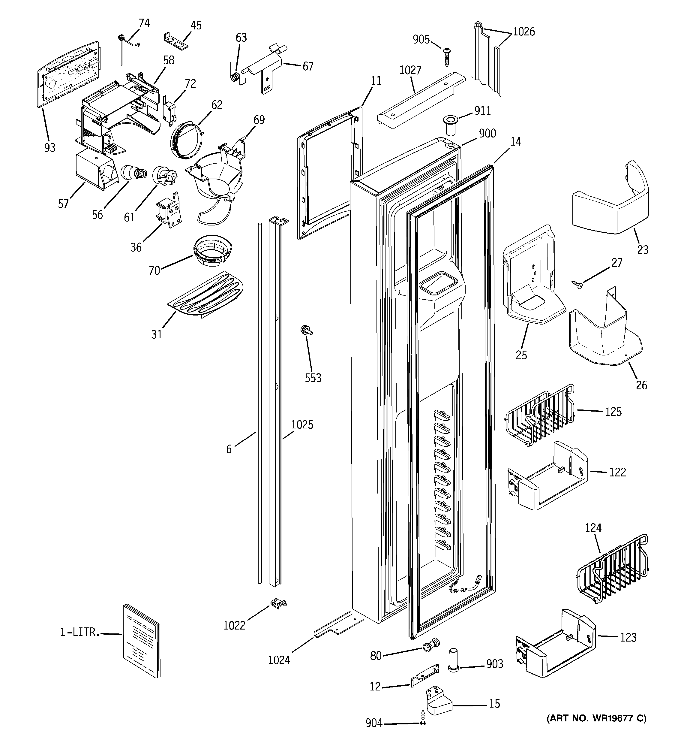 GE PSH23PGRBWW freezer door diagram