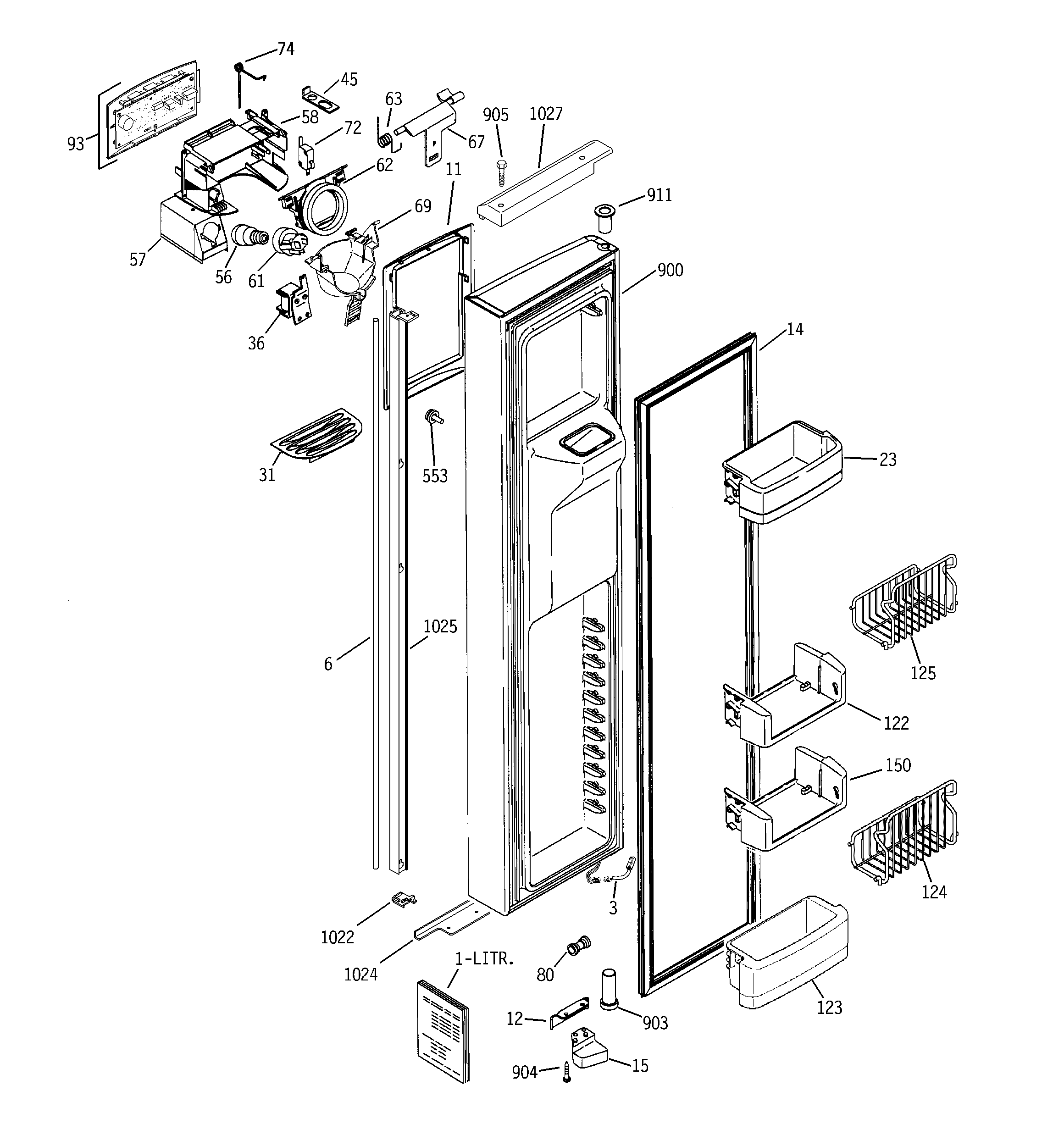GE PIG23NGSBFKB freezer door diagram