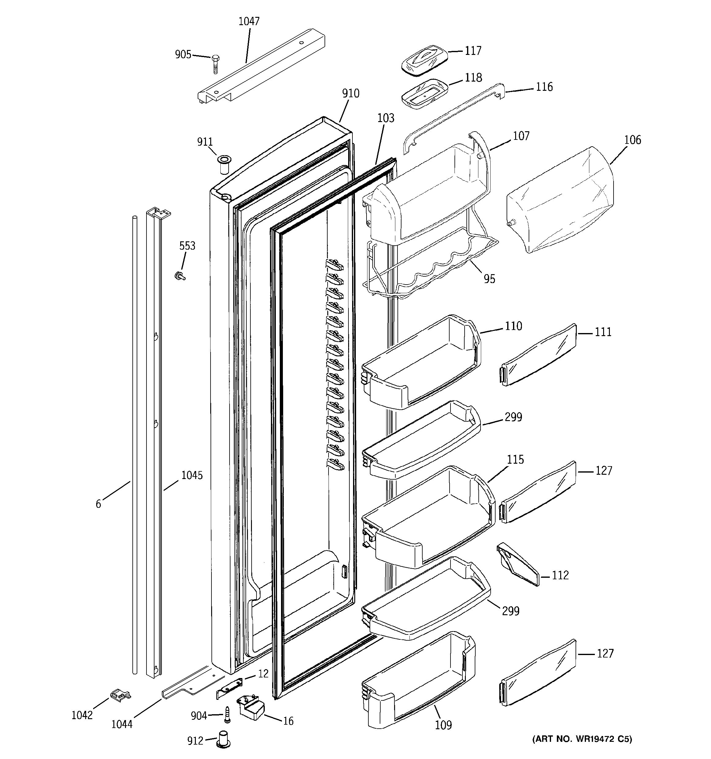 GE PIG23NGSBFKB fresh food door diagram