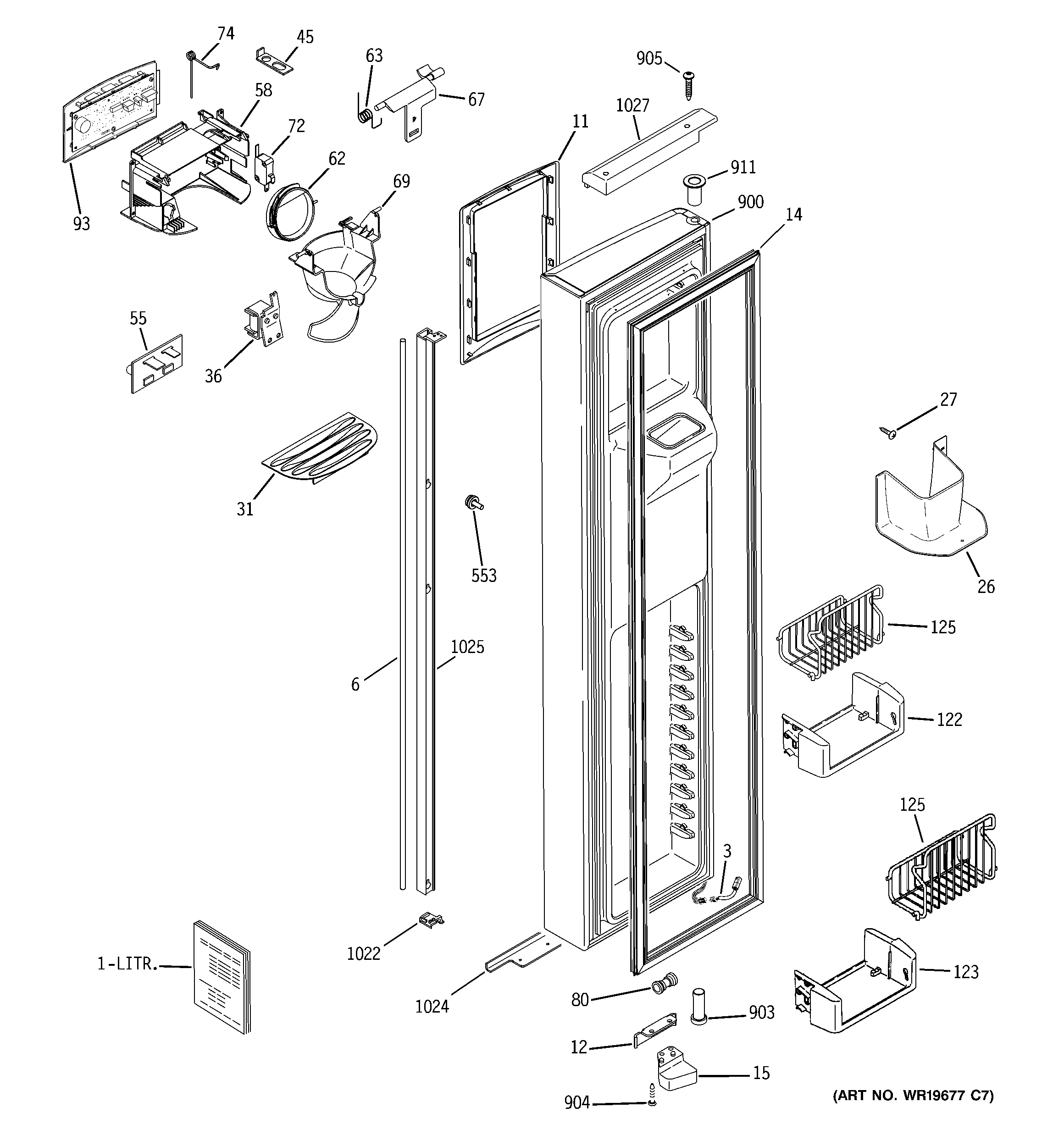 GE PSH25PGSBWV freezer door diagram