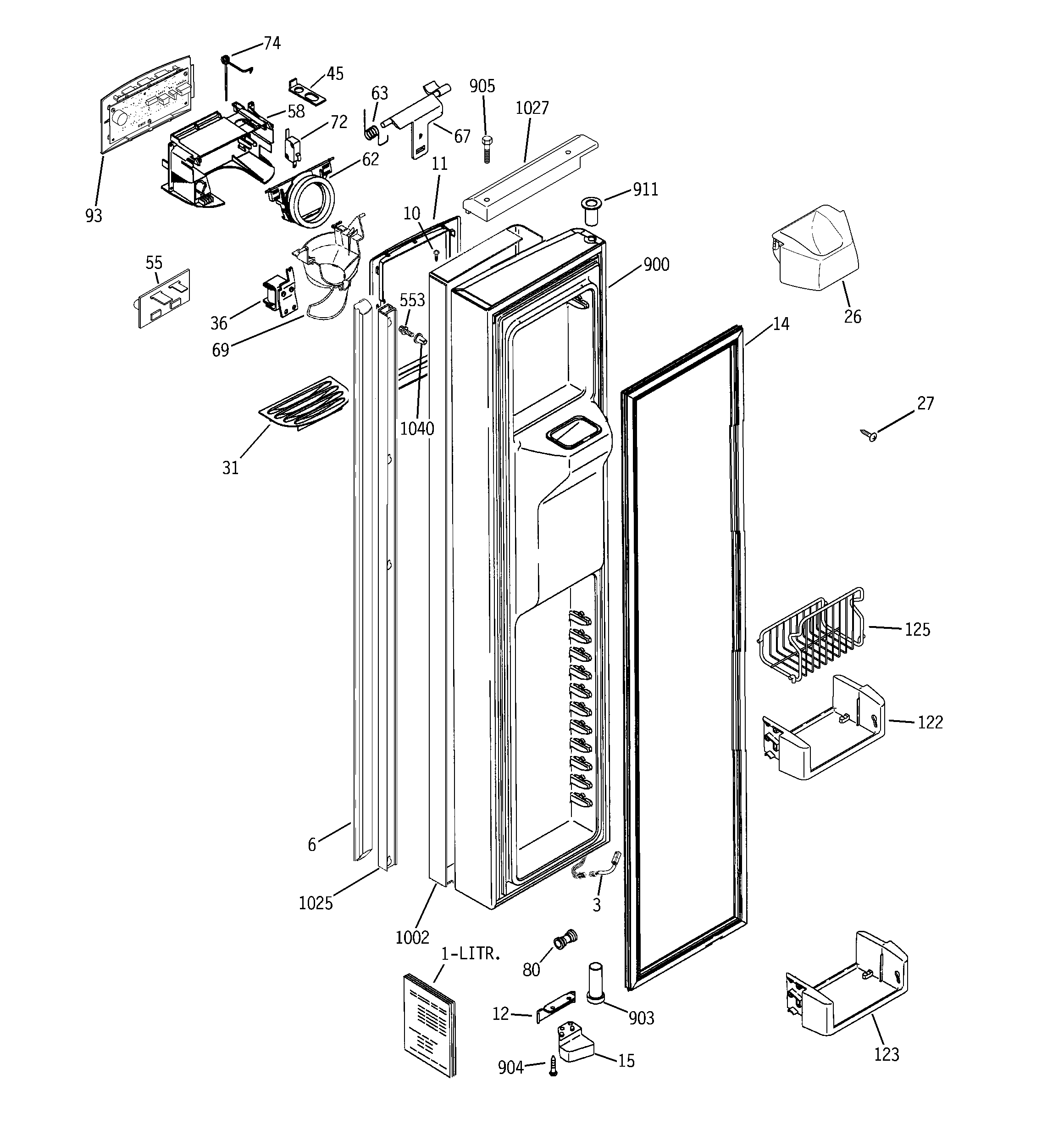 GE PSH25PSSBSV freezer door diagram