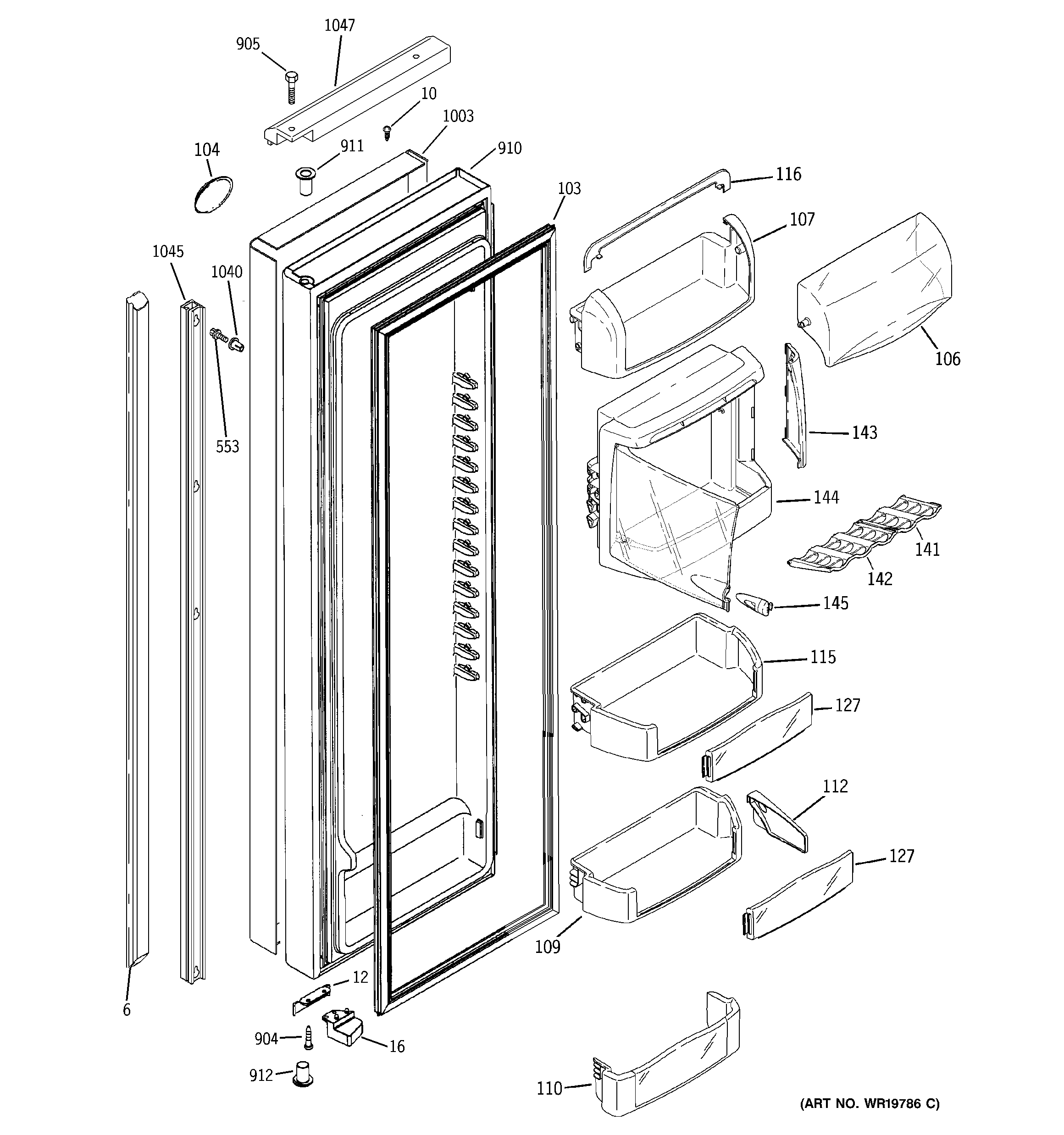 GE PSH25PSSBSV fresh food door diagram