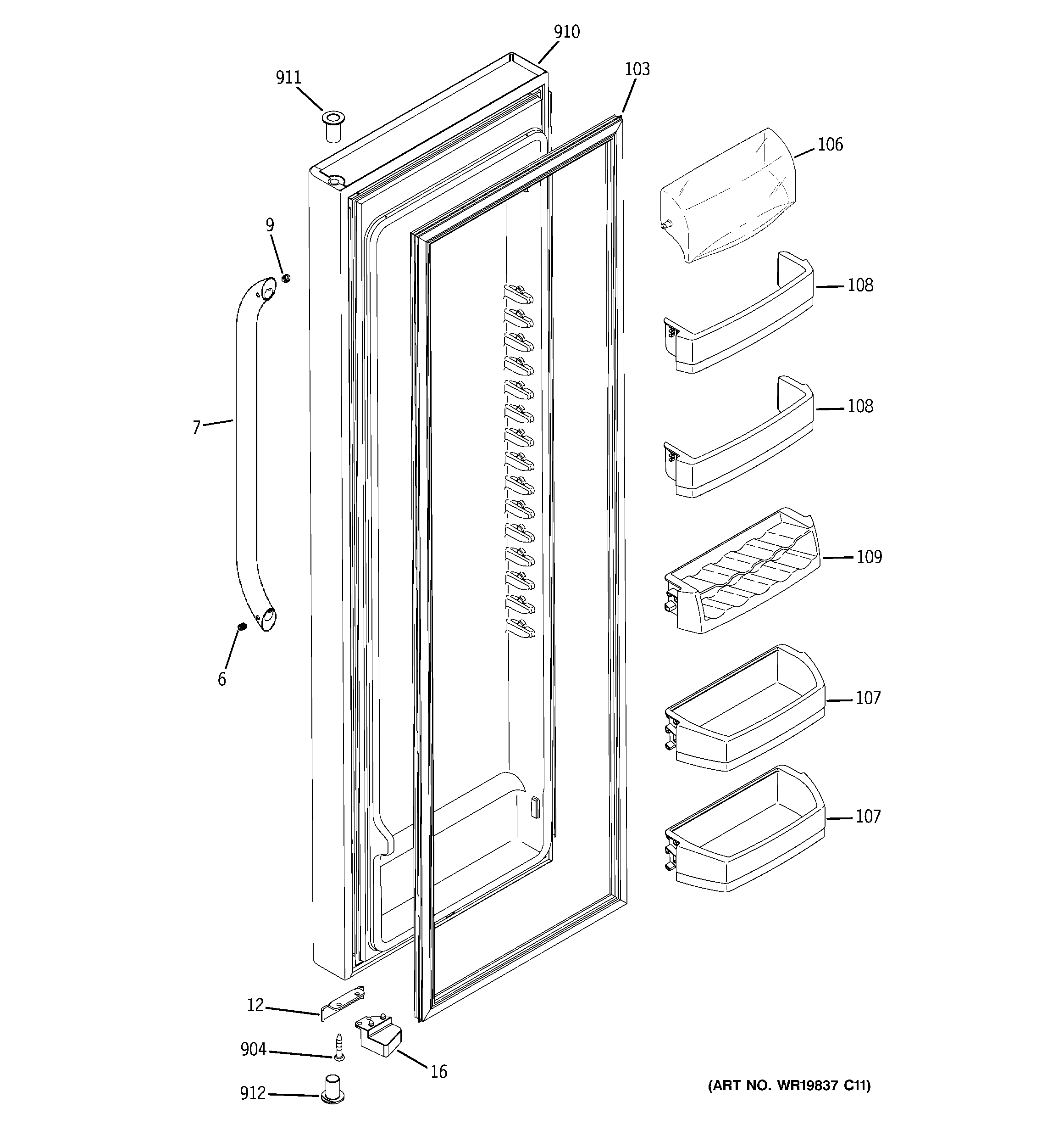 GE GSR23WSSASS fresh food door diagram