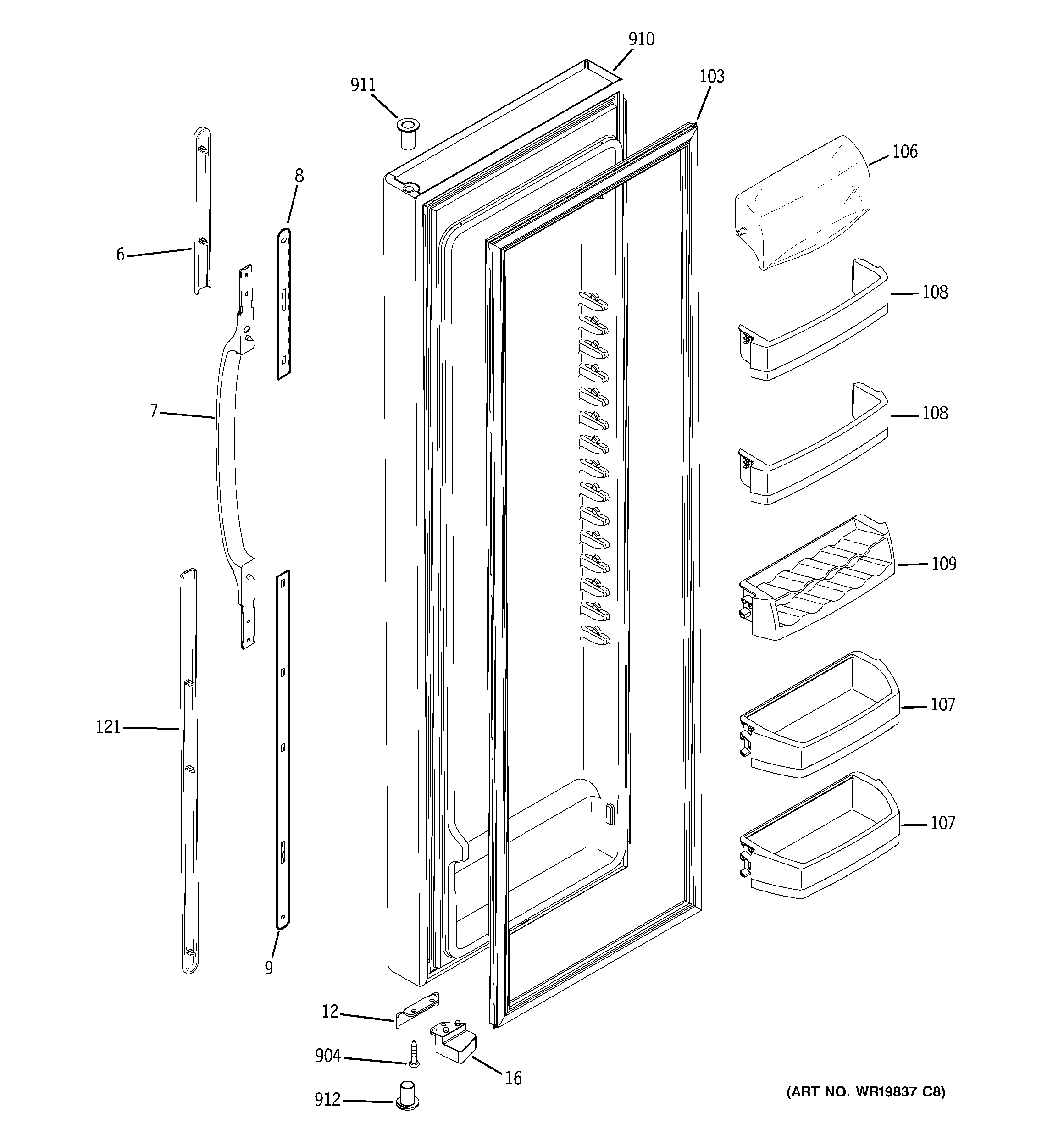 GE GSS23WGSCBB fresh food door diagram