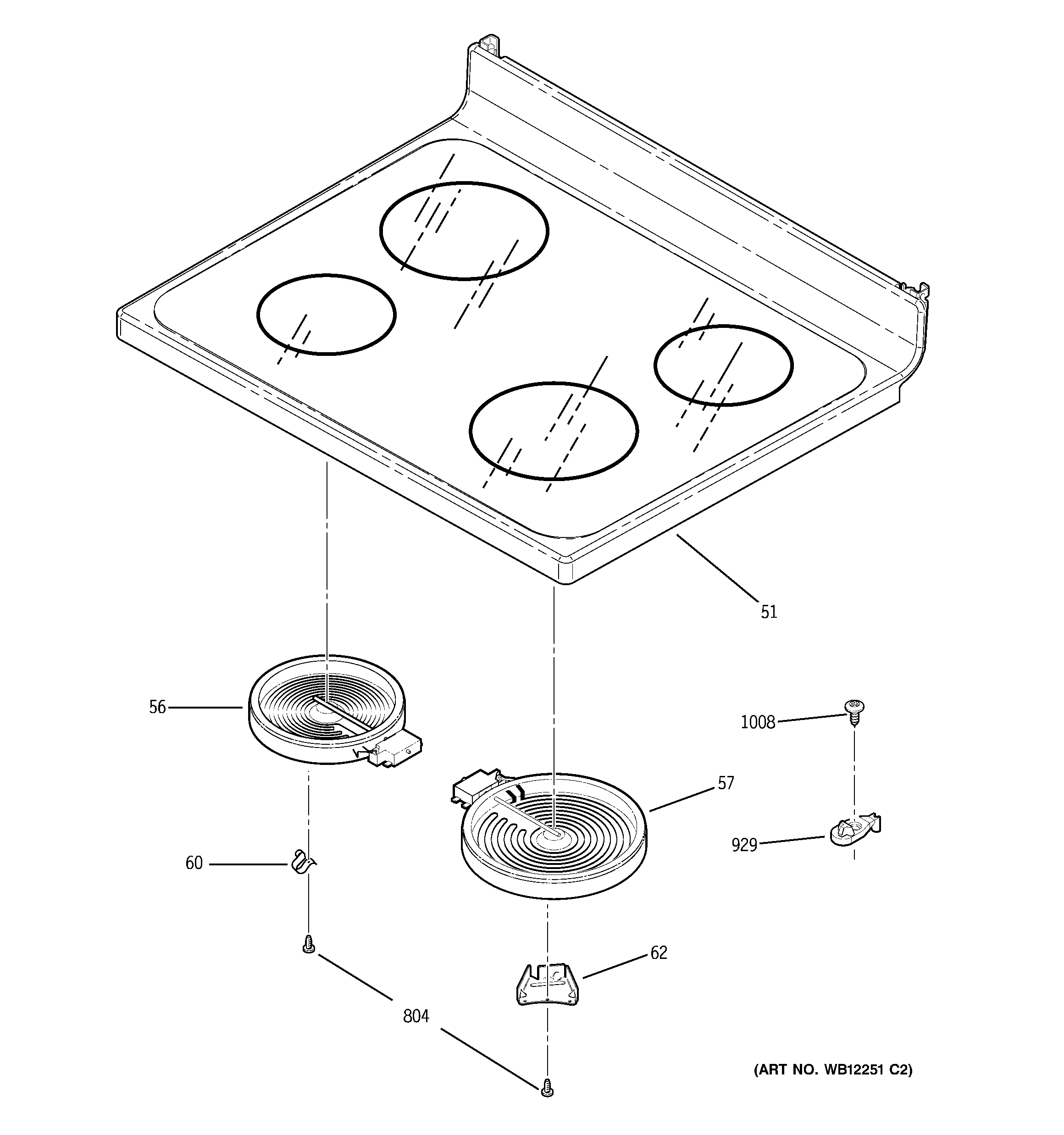 GE JBP65BK1BB cooktop diagram