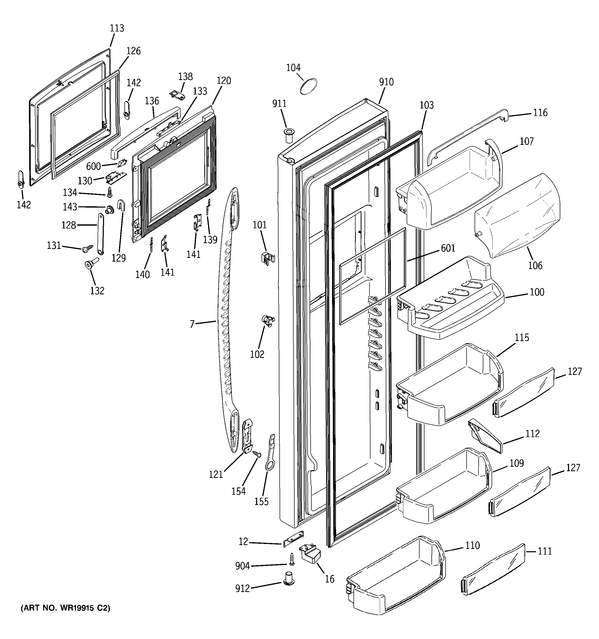 GE PSC23NHSBBB fresh food door diagram