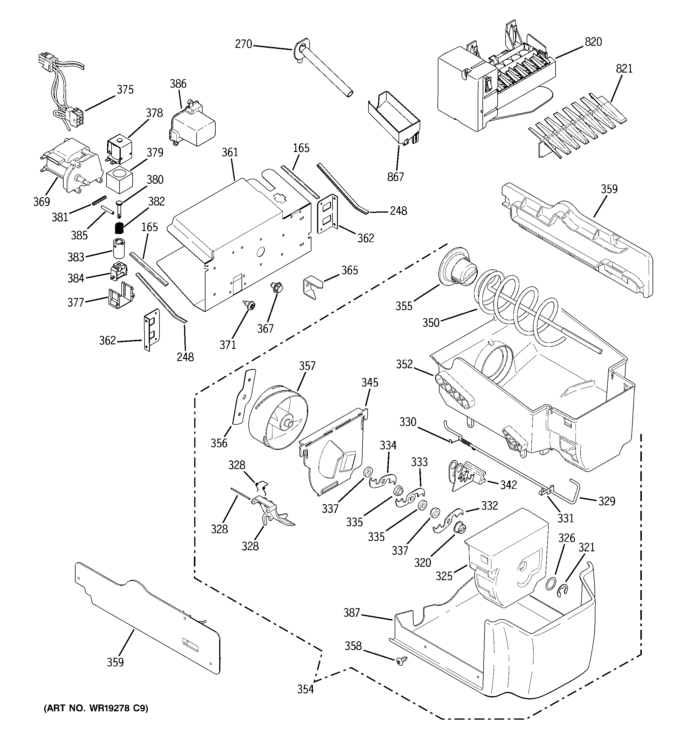 GE PSC23NHSBBB ice maker & dispenser diagram