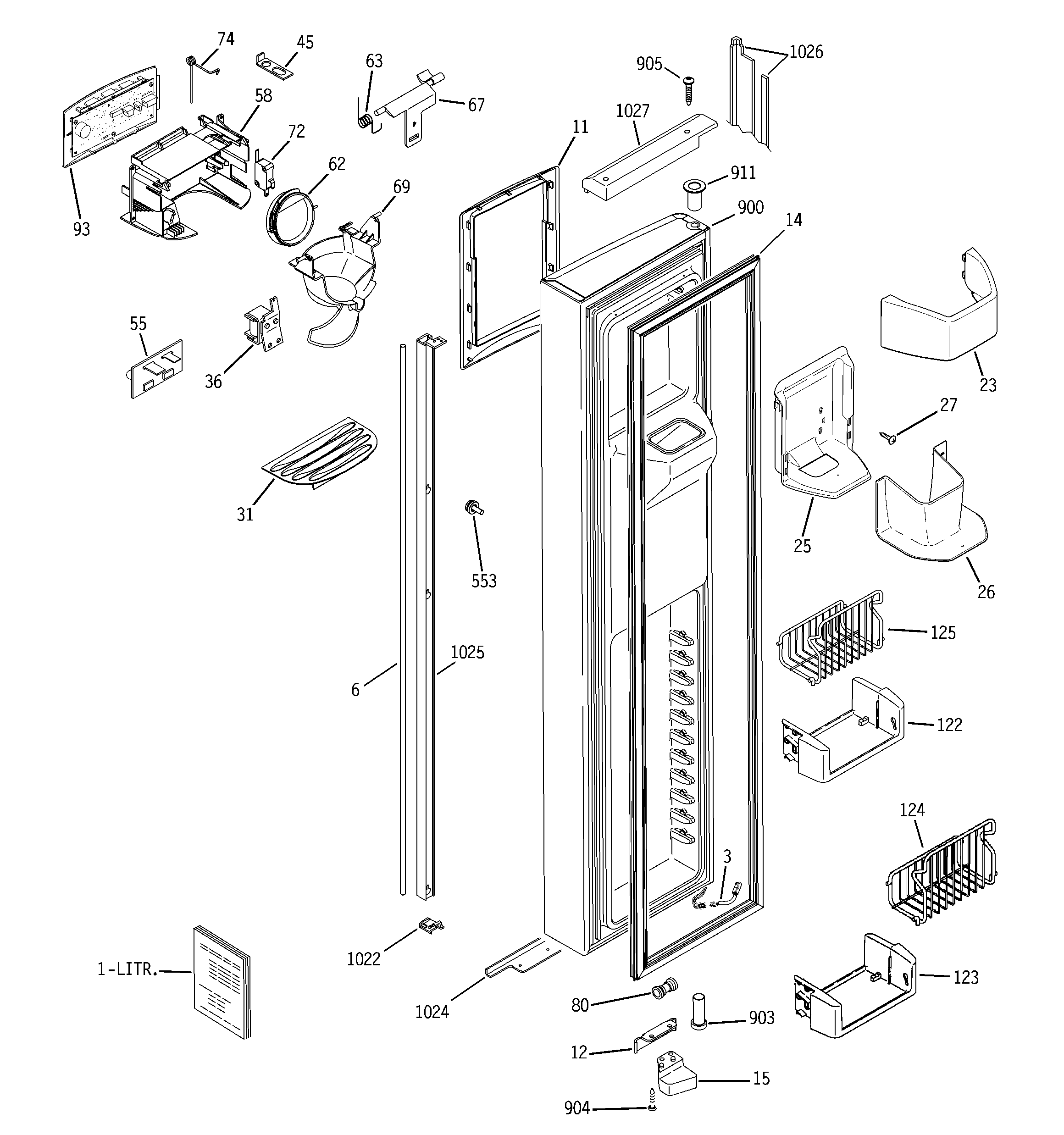 GE PSH23PGSCCV freezer door diagram