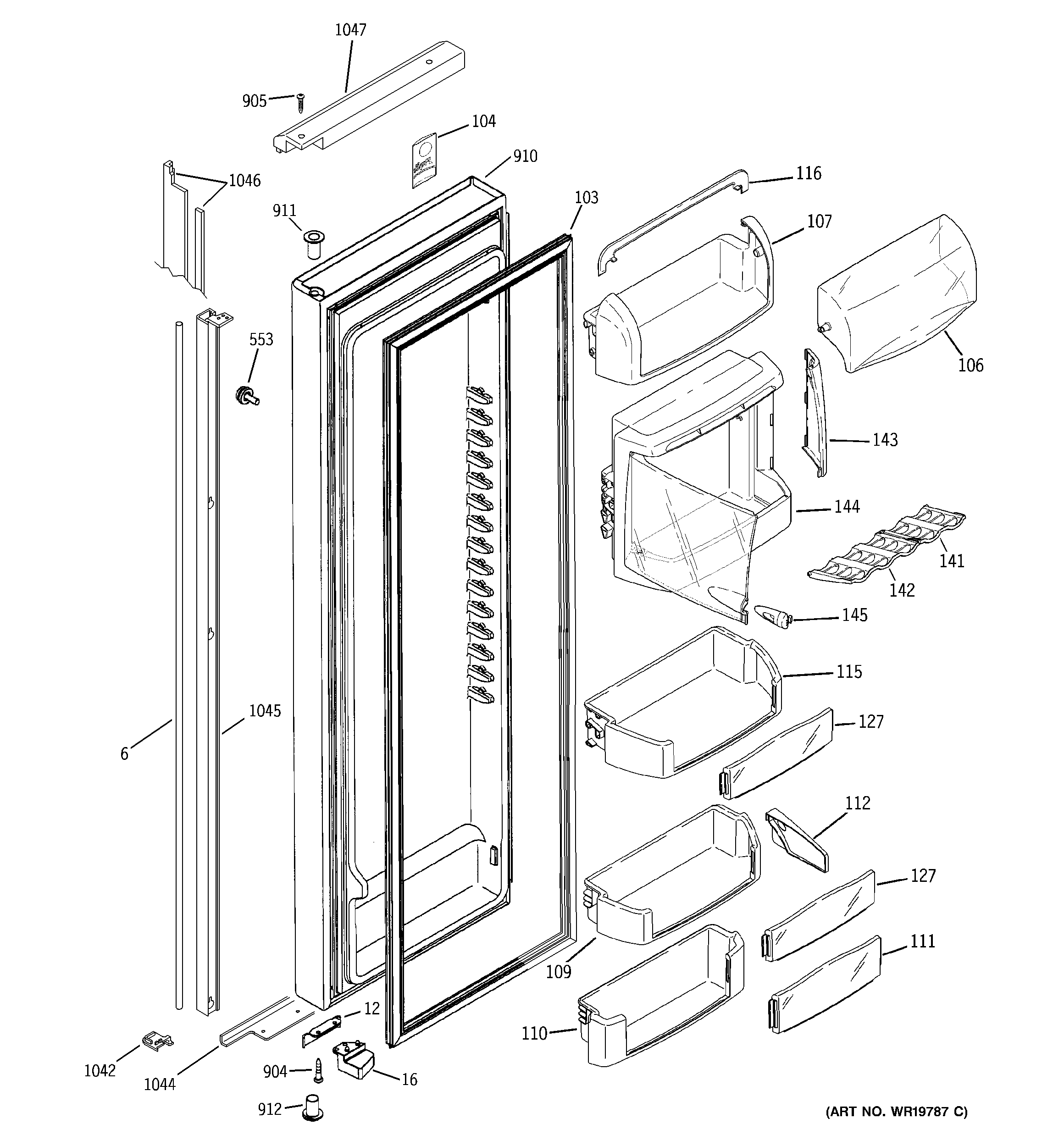 GE PSH23PGSCCV fresh food door diagram