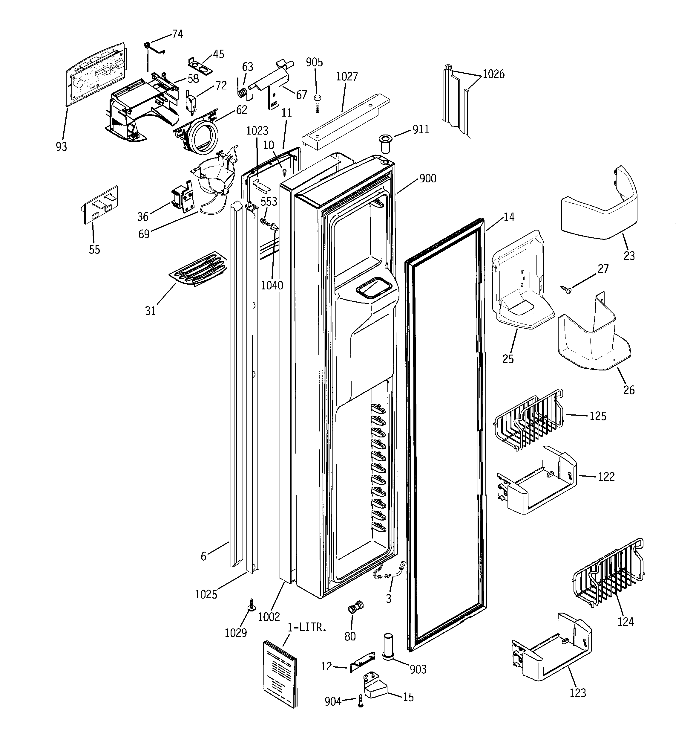 GE PSH23PSSCSV freezer door diagram
