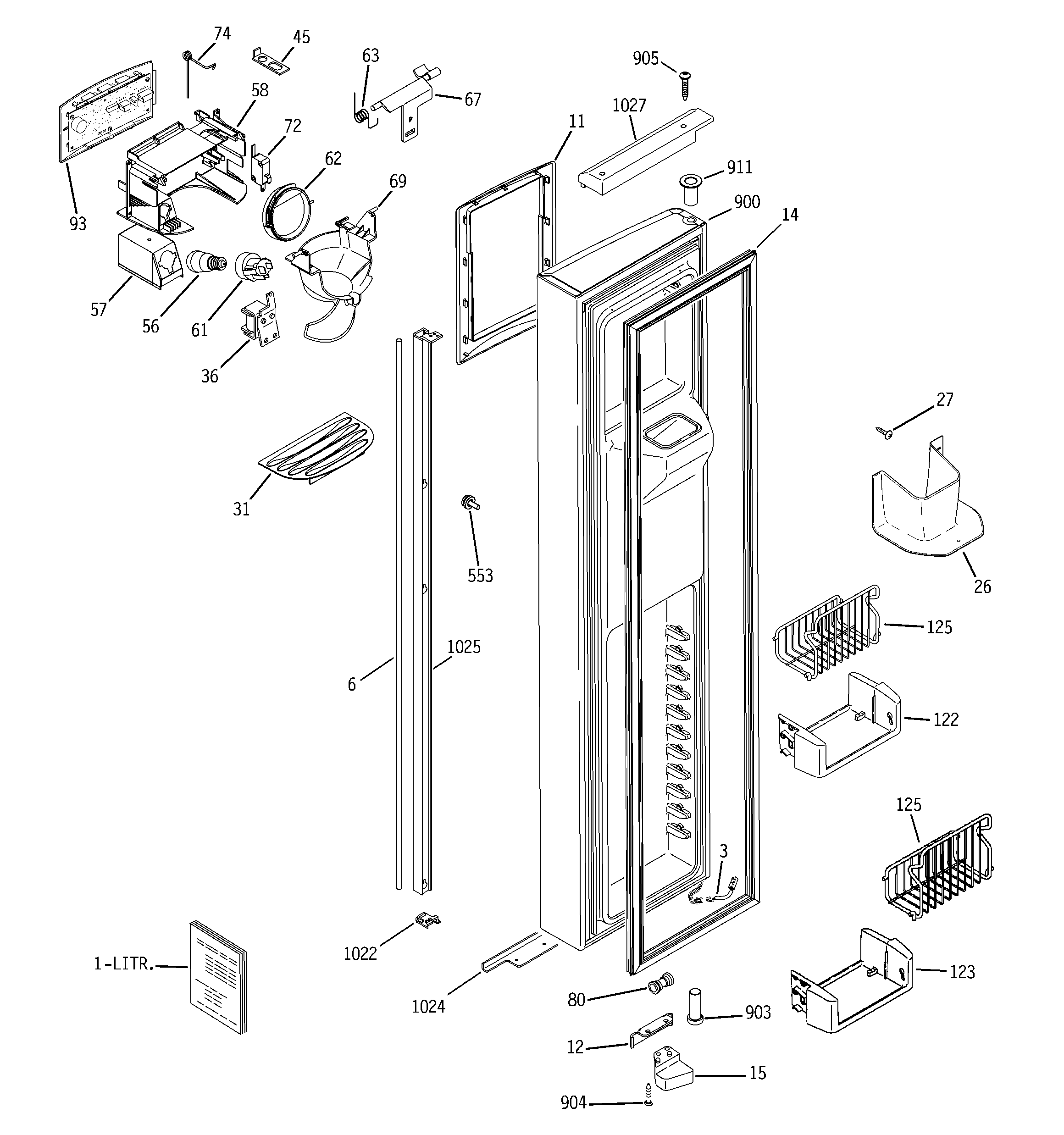GE PSH25MGSBBV freezer door diagram