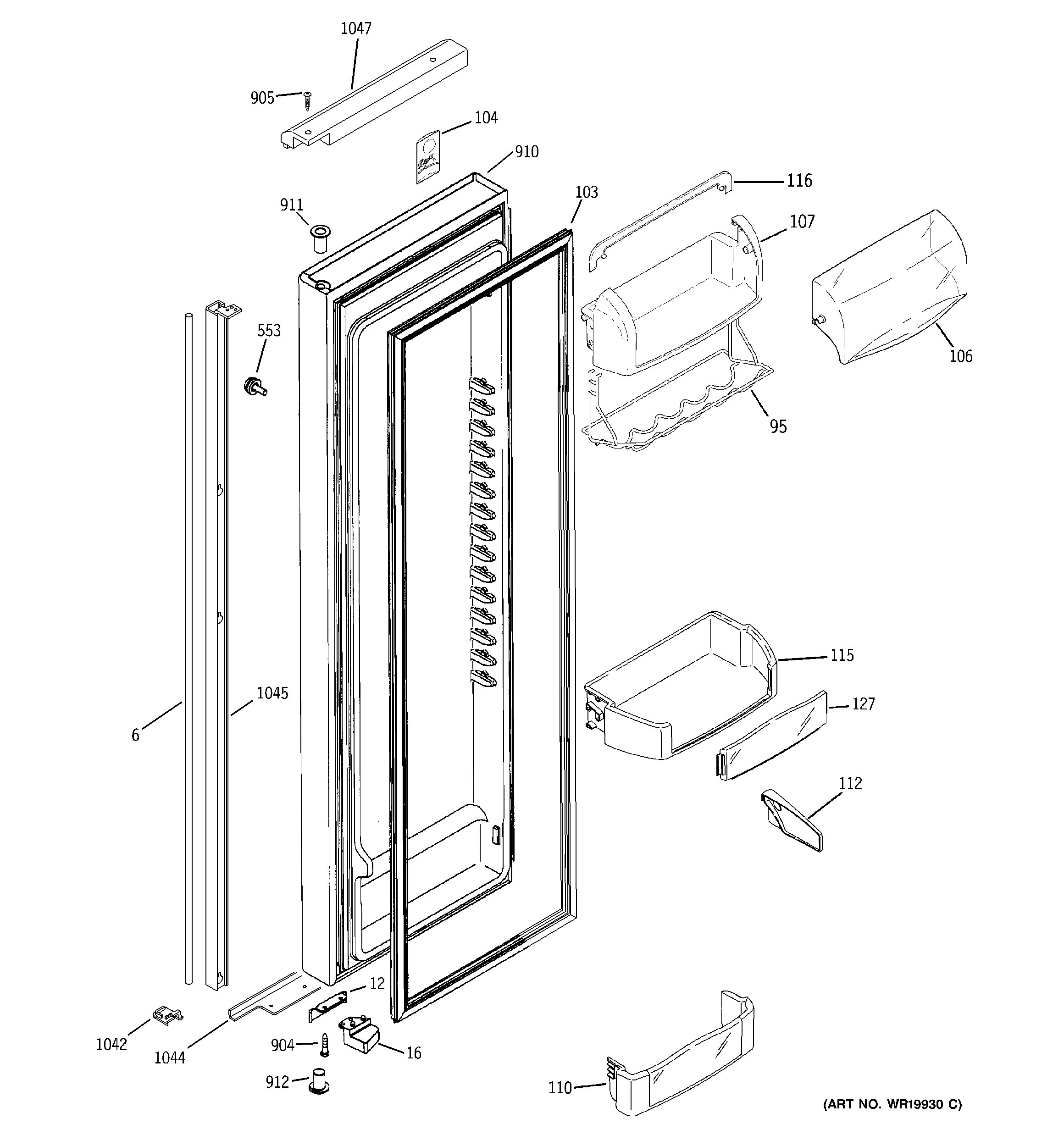 GE PSH25MGSBBV fresh food door diagram