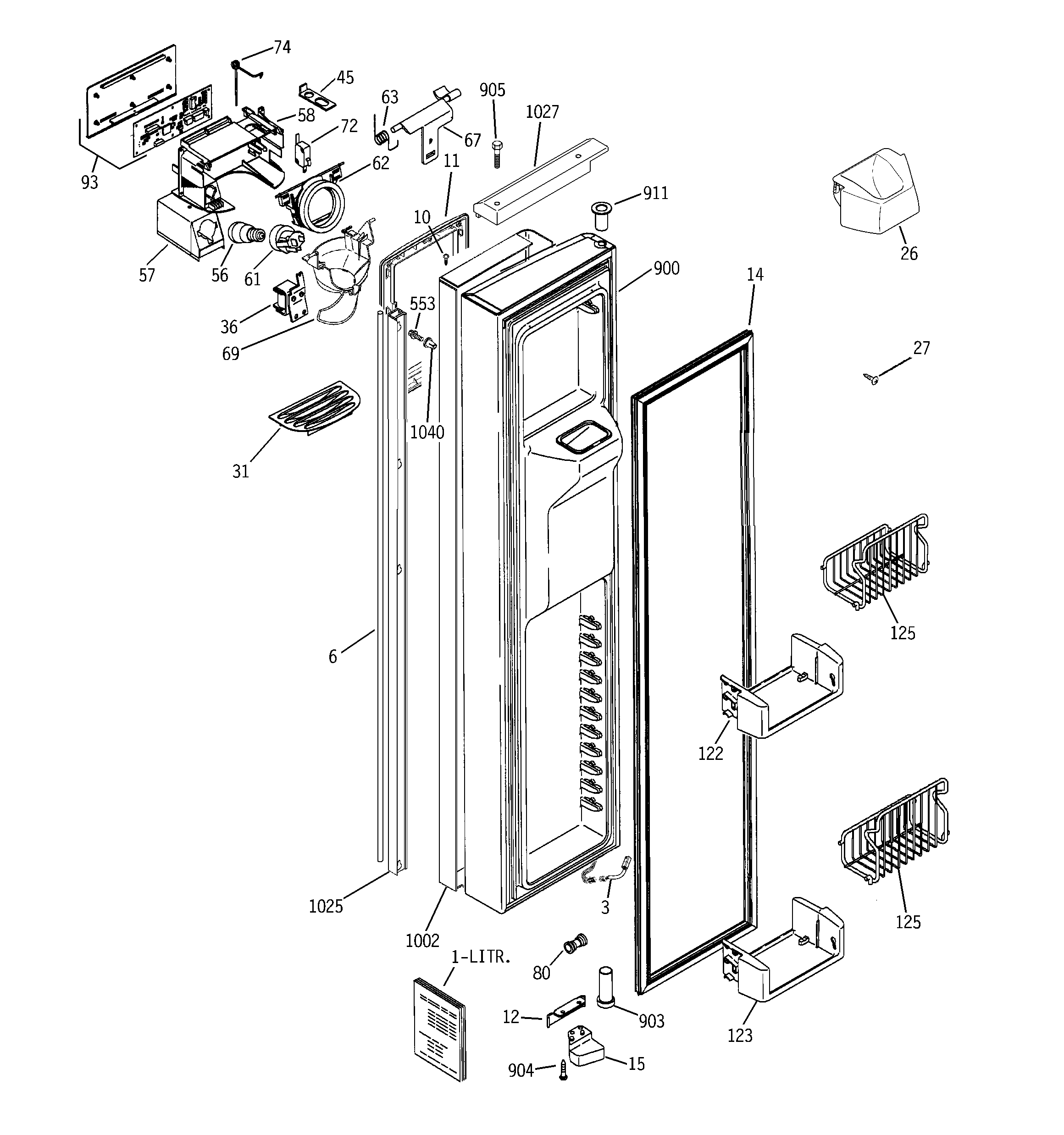 GE PSH25MSSBSV freezer door diagram