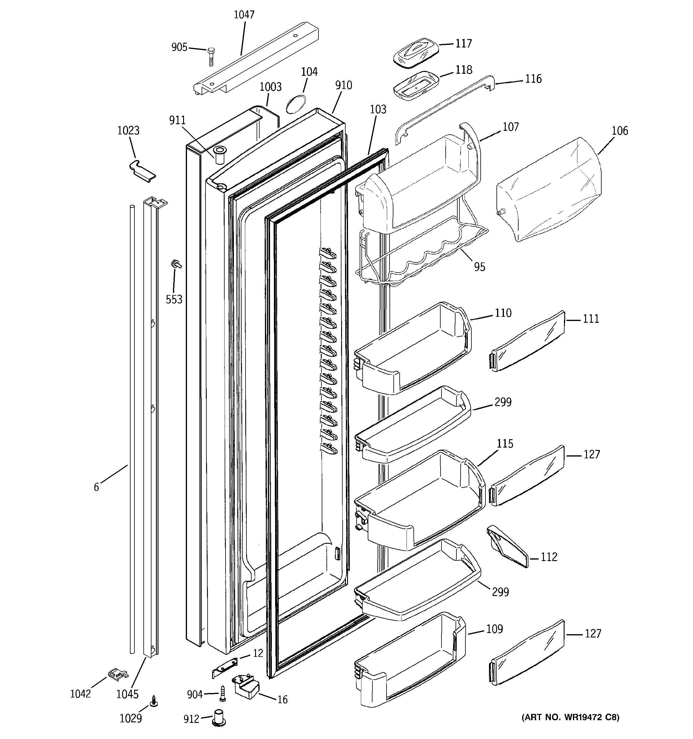 GE PIG23SGSBFSV fresh food door diagram