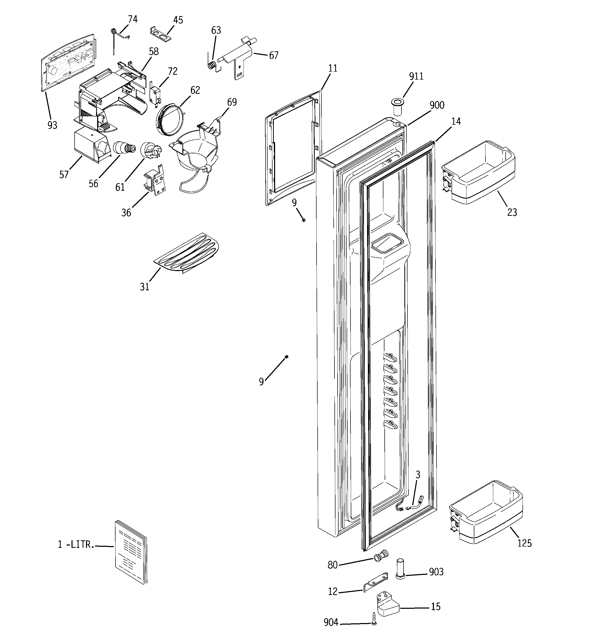 GE GCG21YESBFNS freezer door diagram