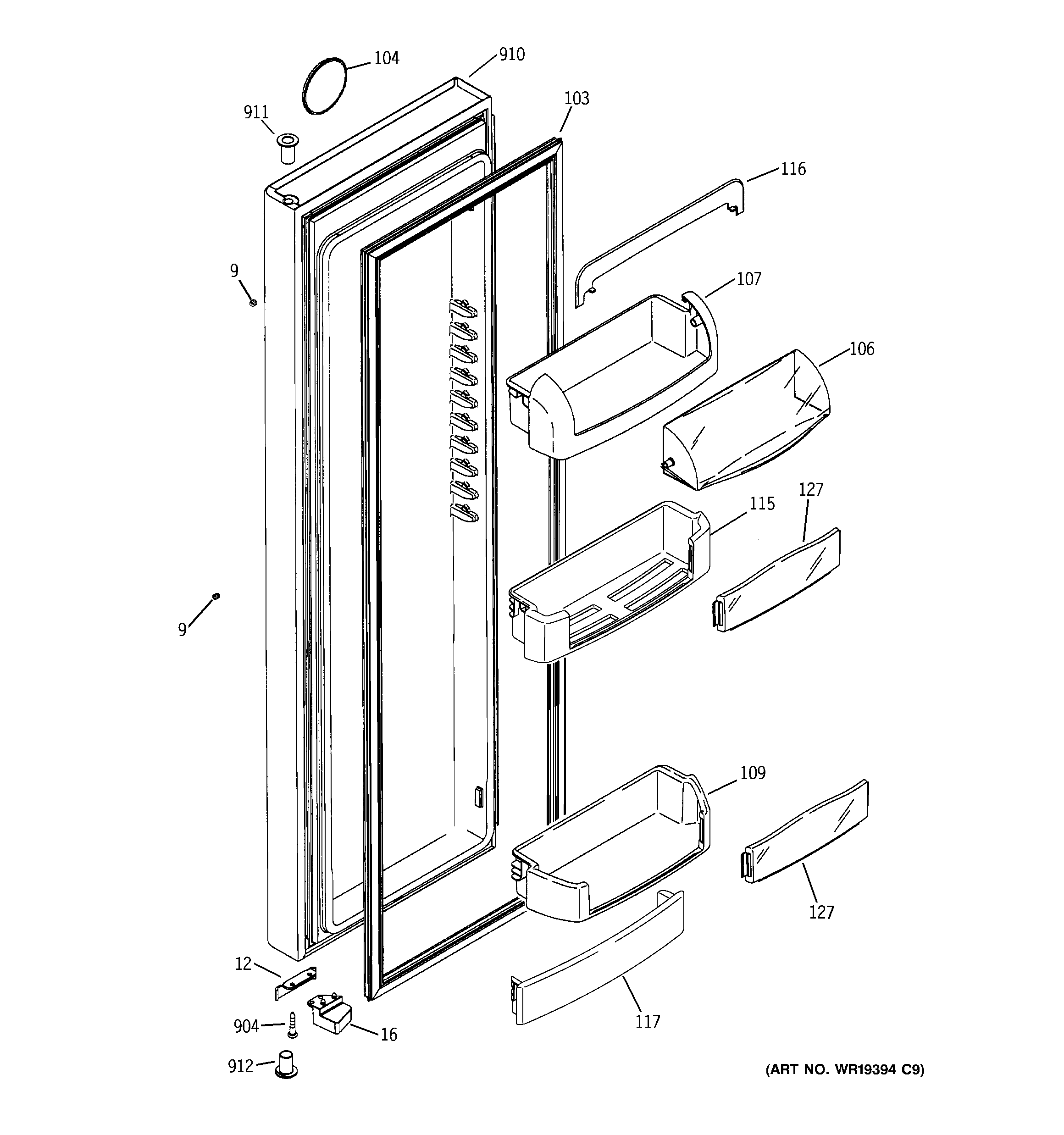 GE GCG21YESBFNS fresh food door diagram