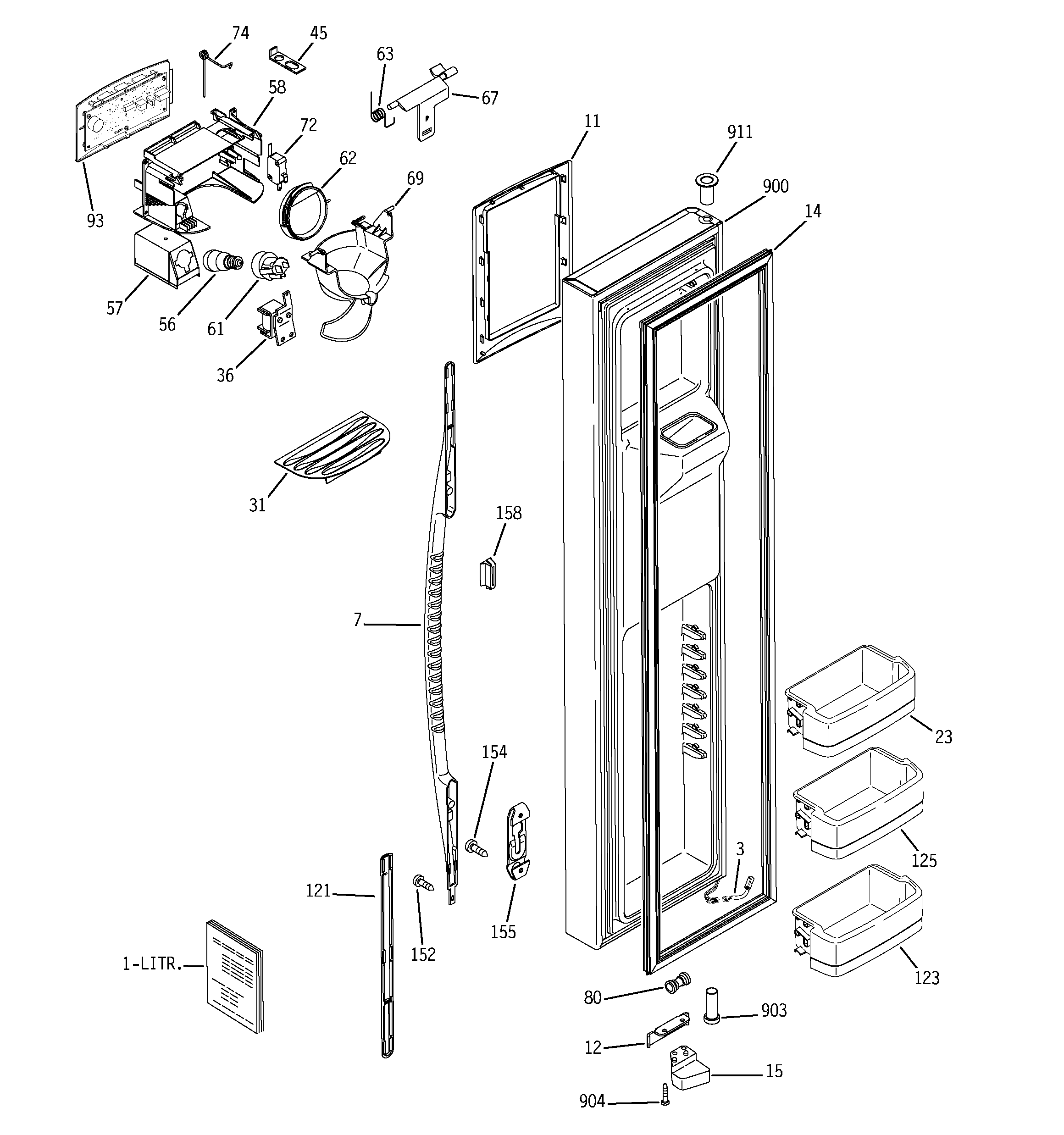 GE GCG23YHSBFBB freezer door diagram