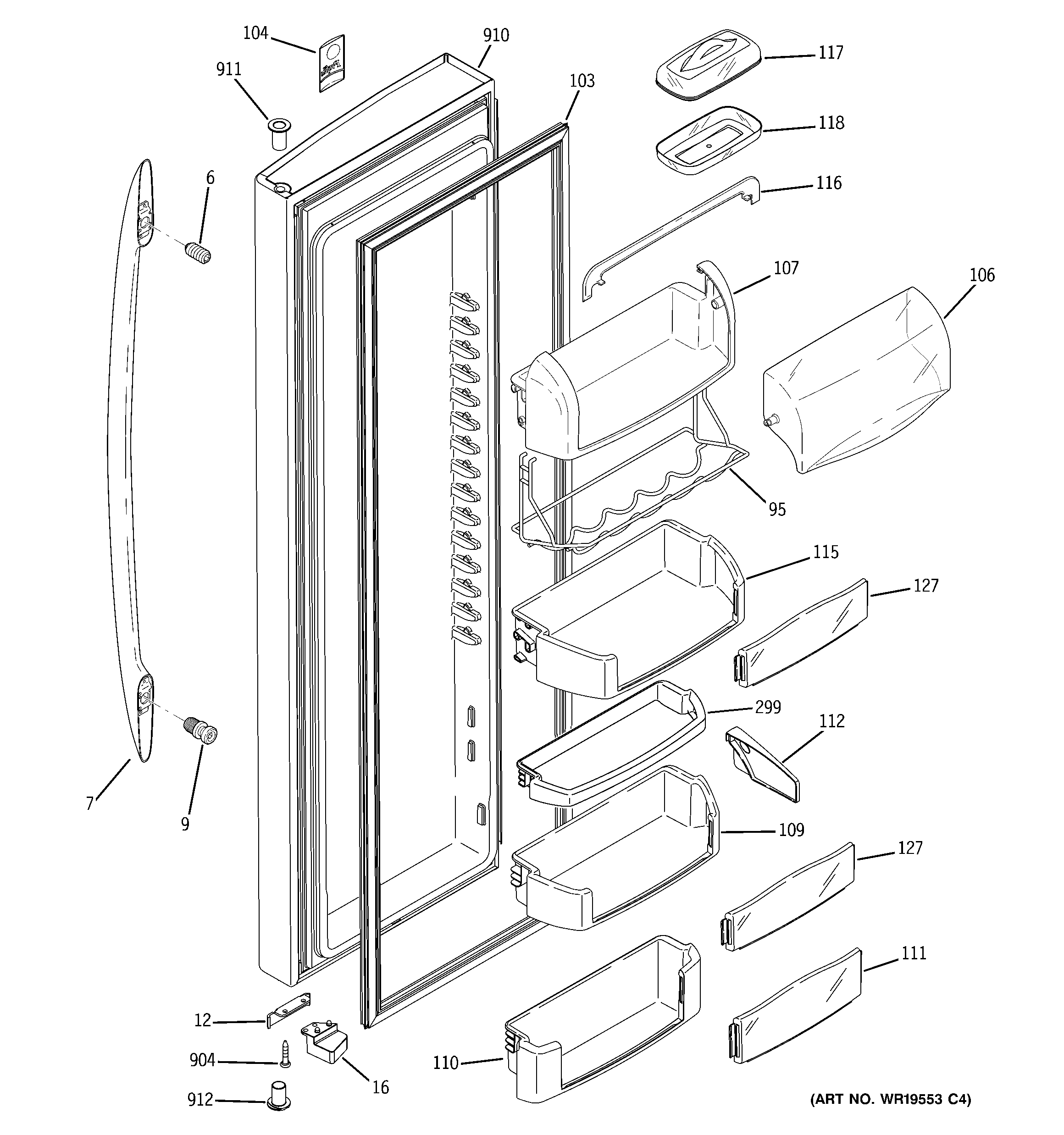 GE PCG23SGSBFSS fresh food door diagram