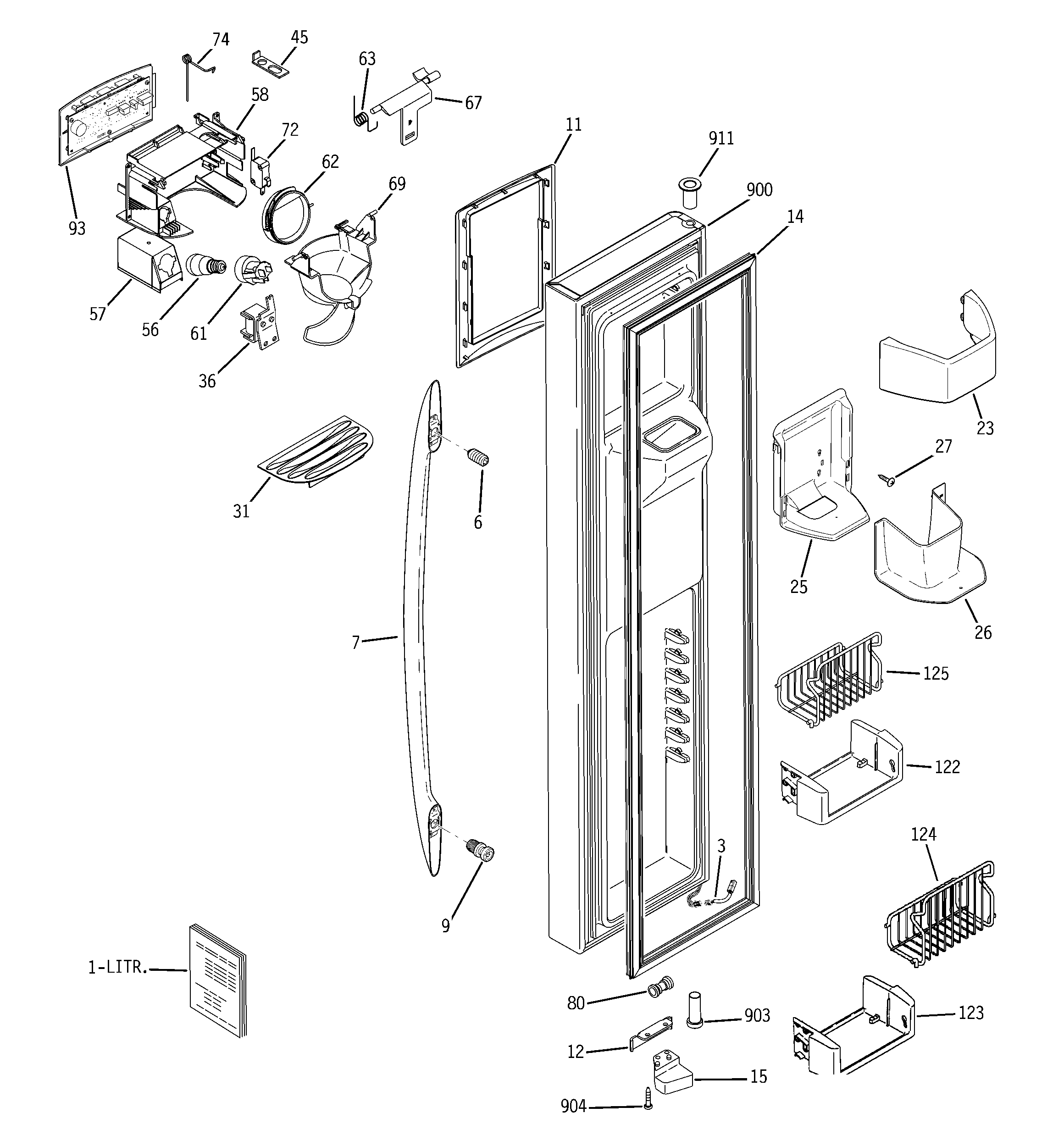 GE PCT23SHRDSS freezer door diagram