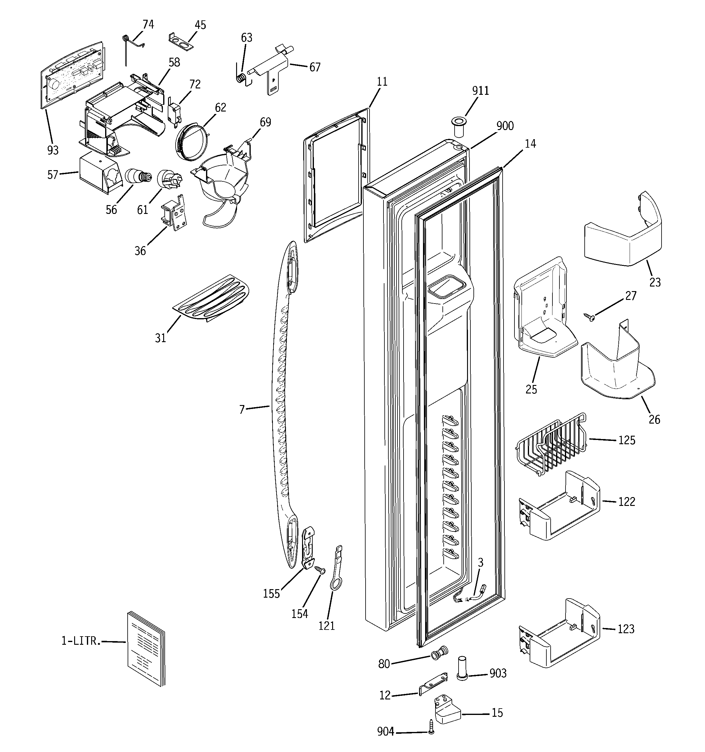 GE PSC23MGSBWW freezer door diagram