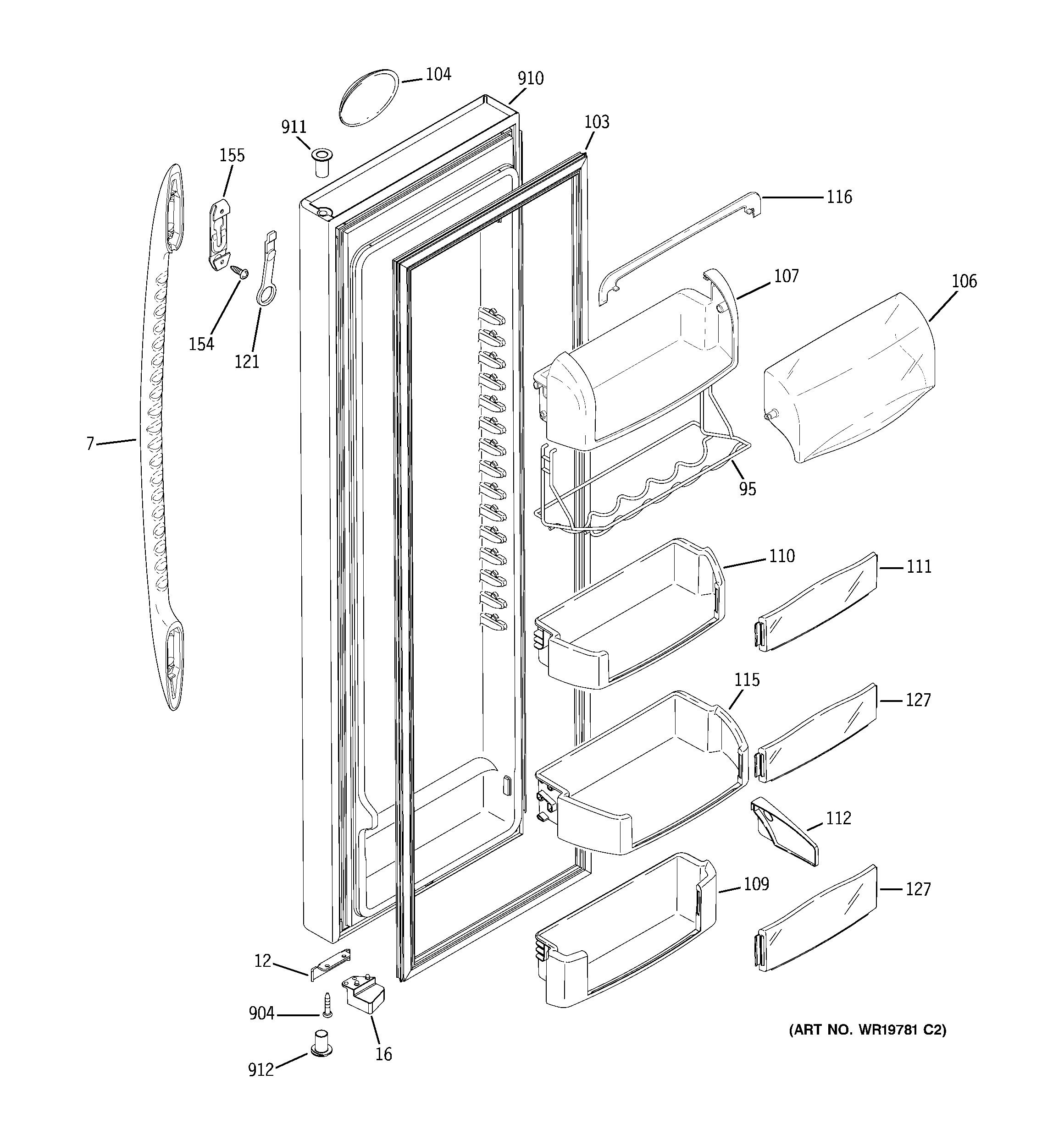 GE PSC23MGSBWW fresh food door diagram