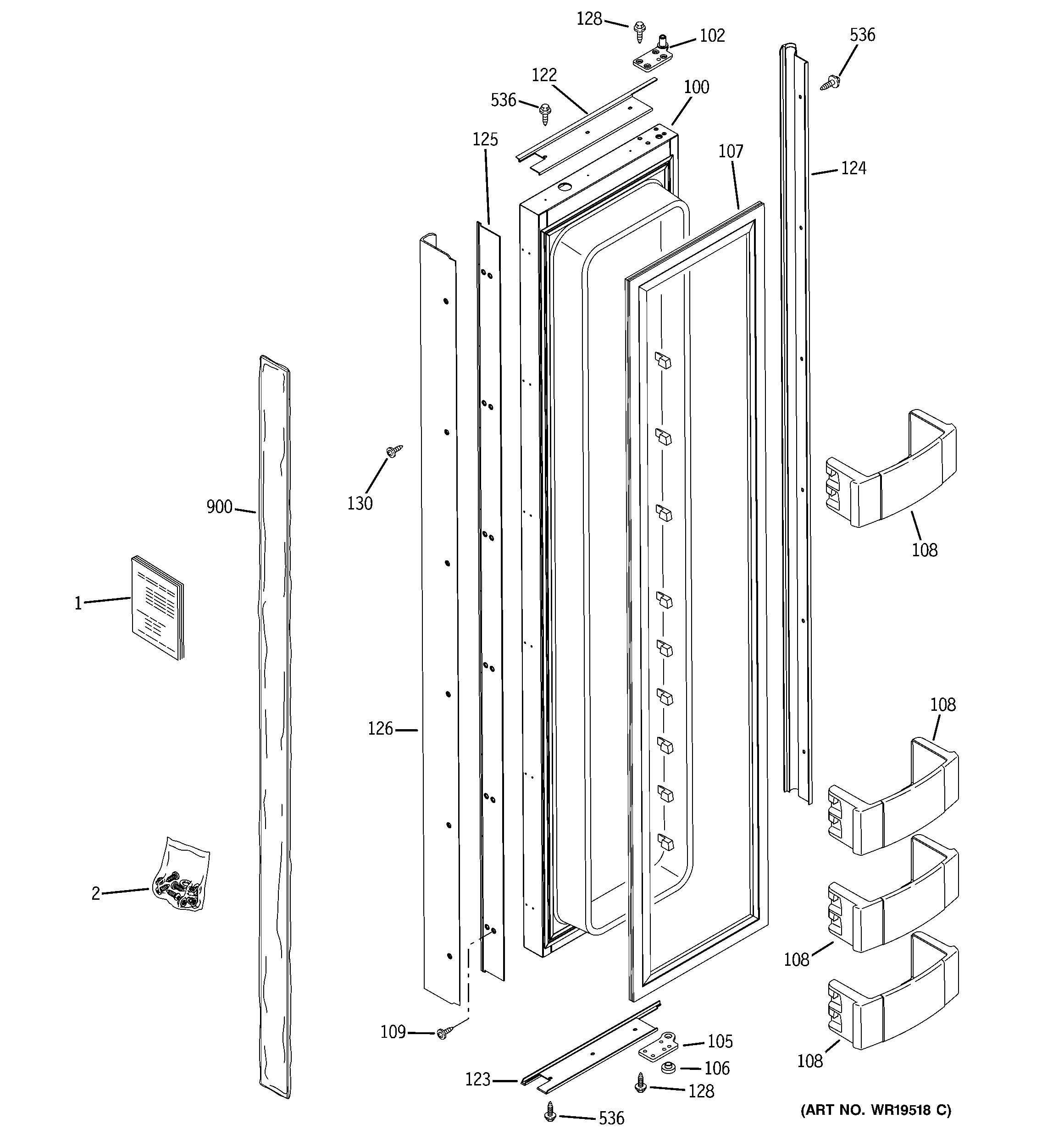 GE ZIS360NRH freezer door diagram