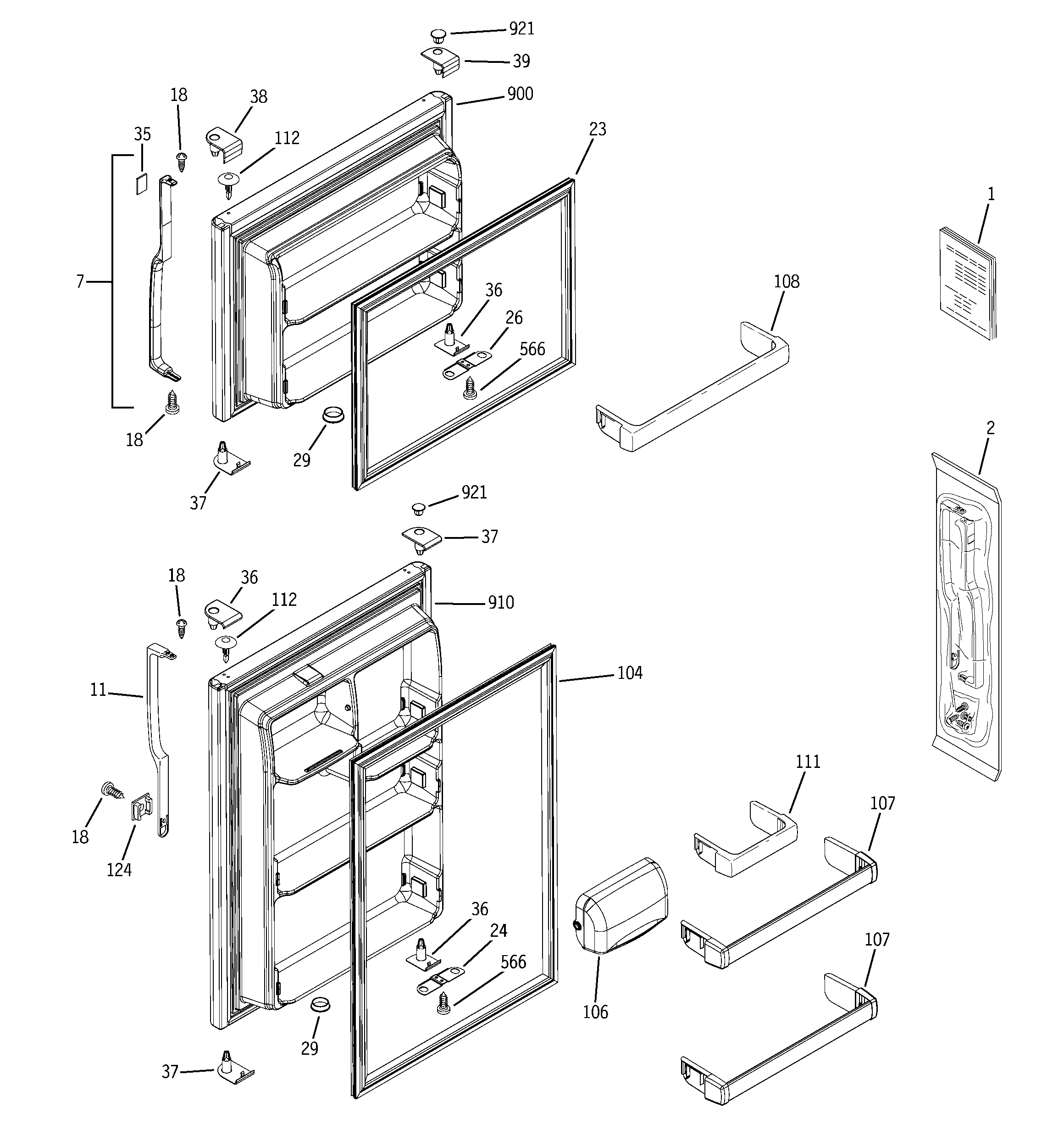 GE GTS18JBPPRBB doors diagram