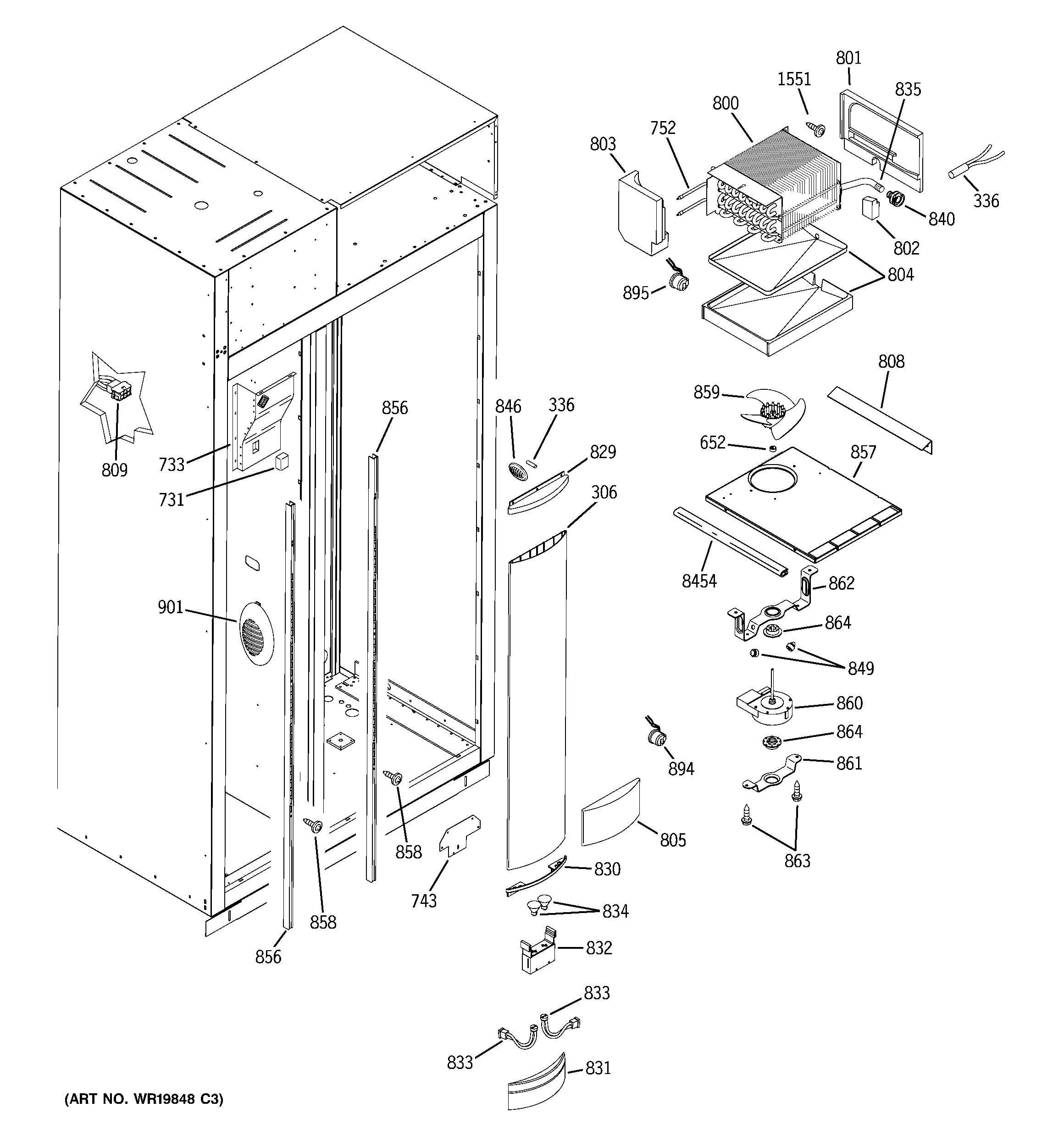 GE ZISW420DRG freezer section diagram