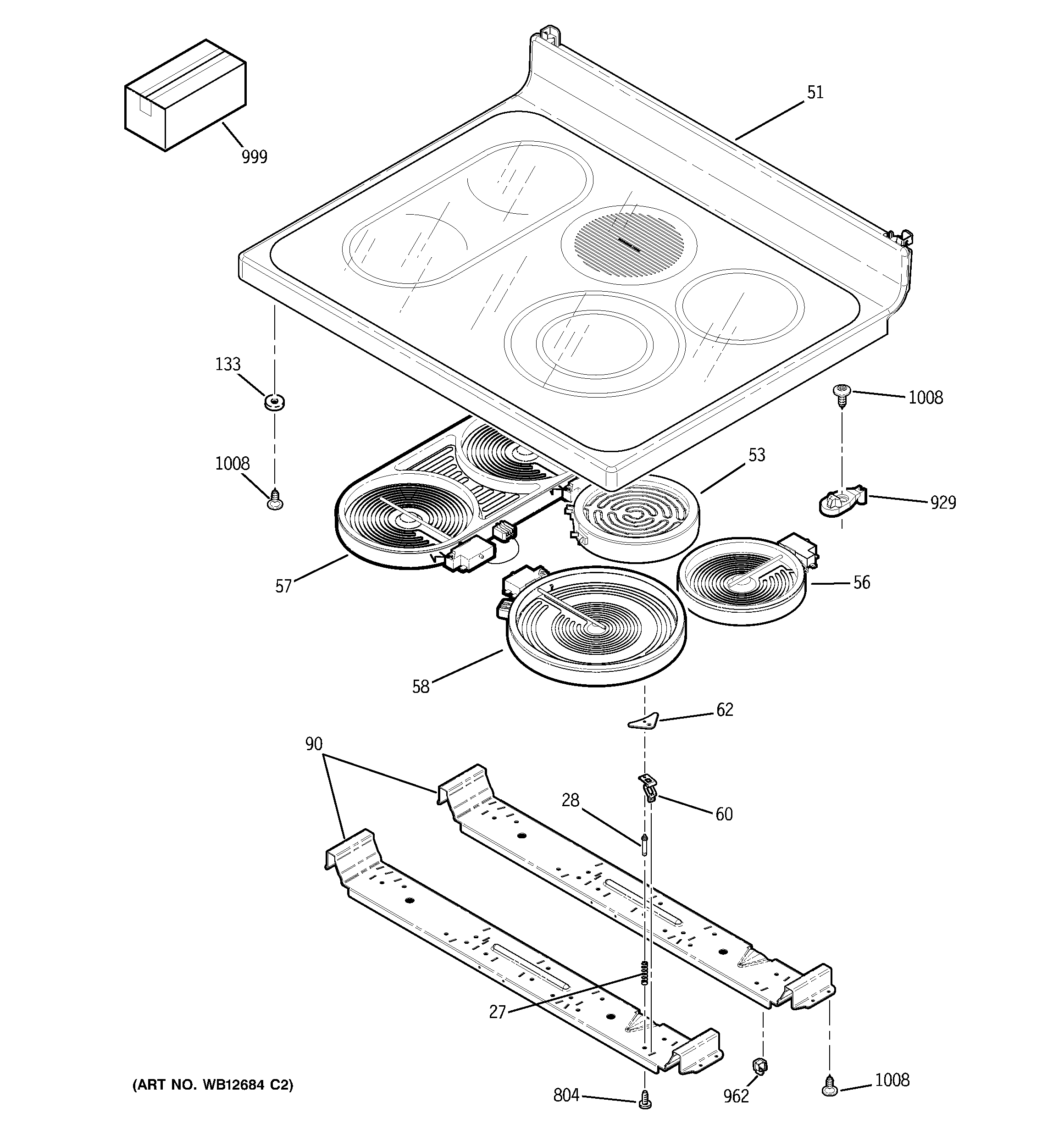 GE ECBP82WJ1WW cooktop diagram