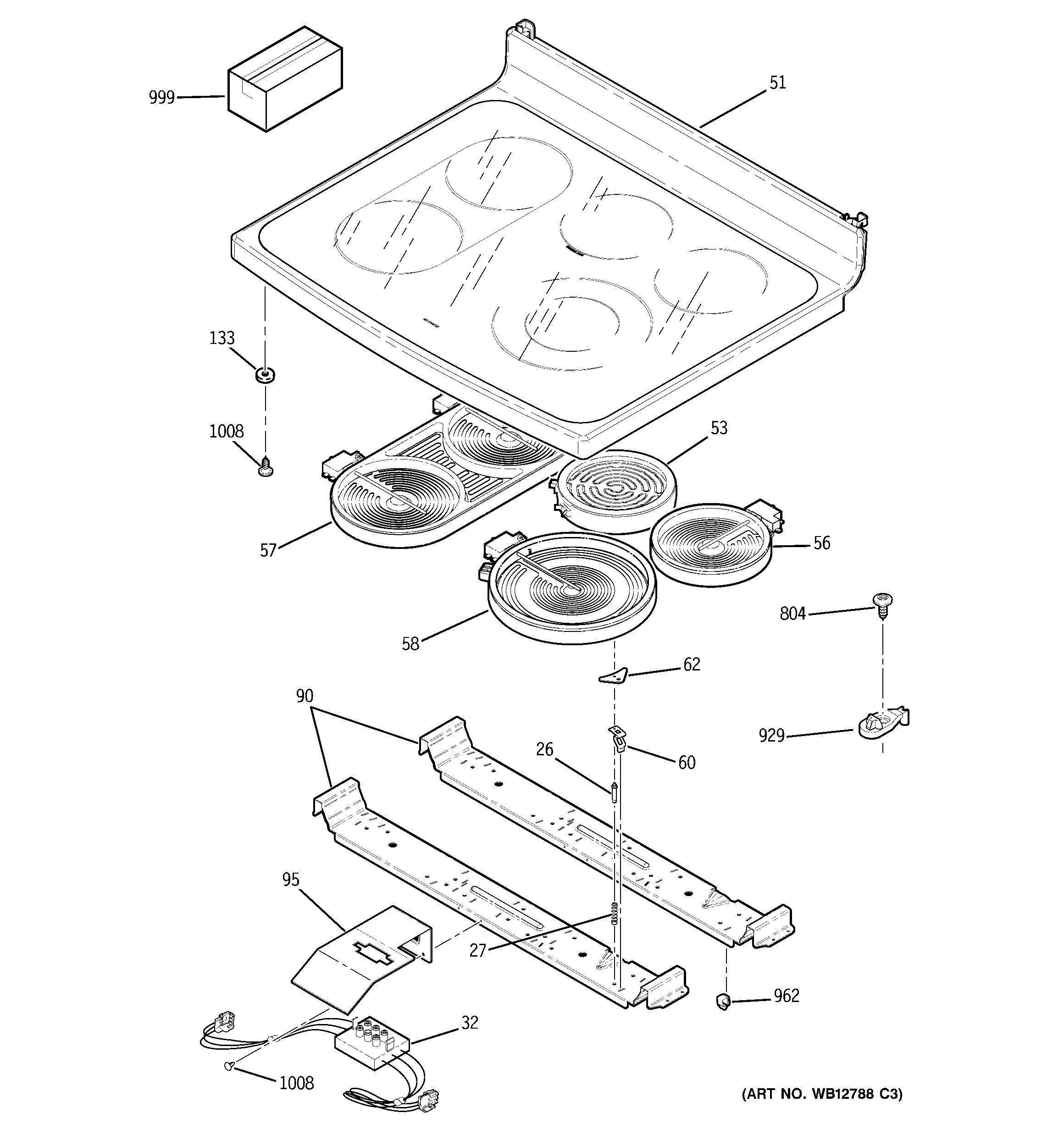 GE JCB968BJ1BB cooktop diagram